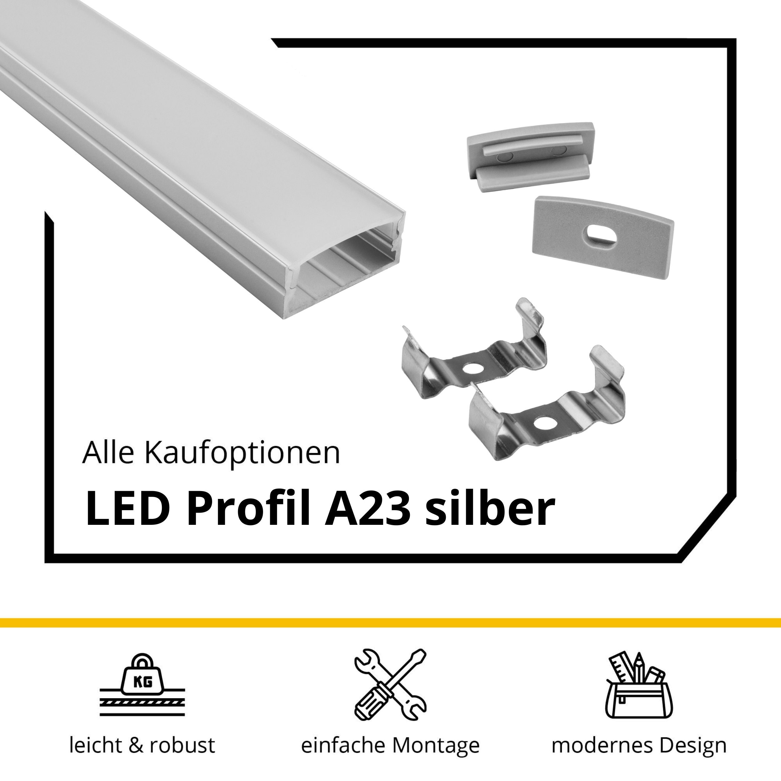 A23 LED Aluprofil Silber - 2m opal