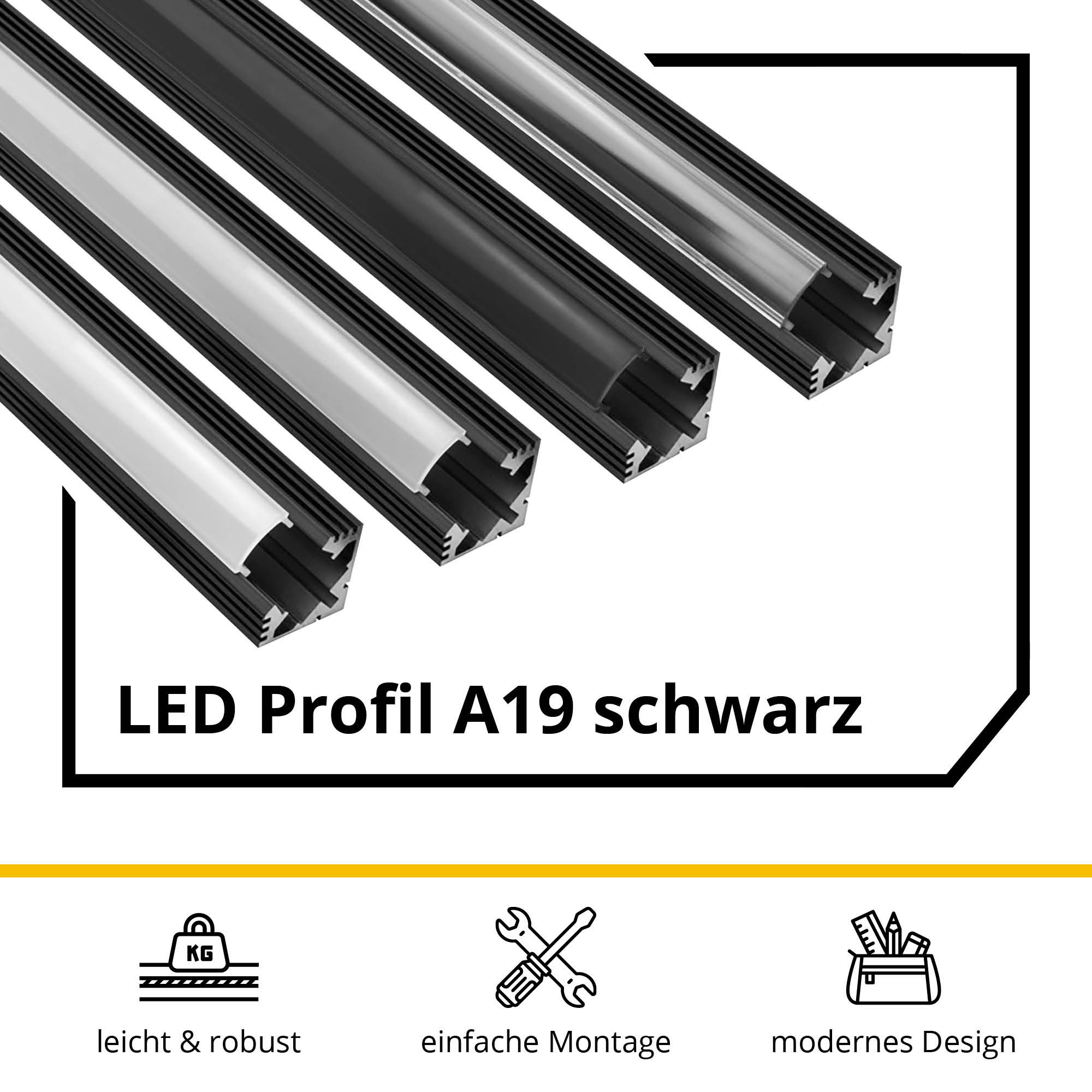 A19 LED Aluprofil Schwarz Eckprofil 90° 2x Halter metall