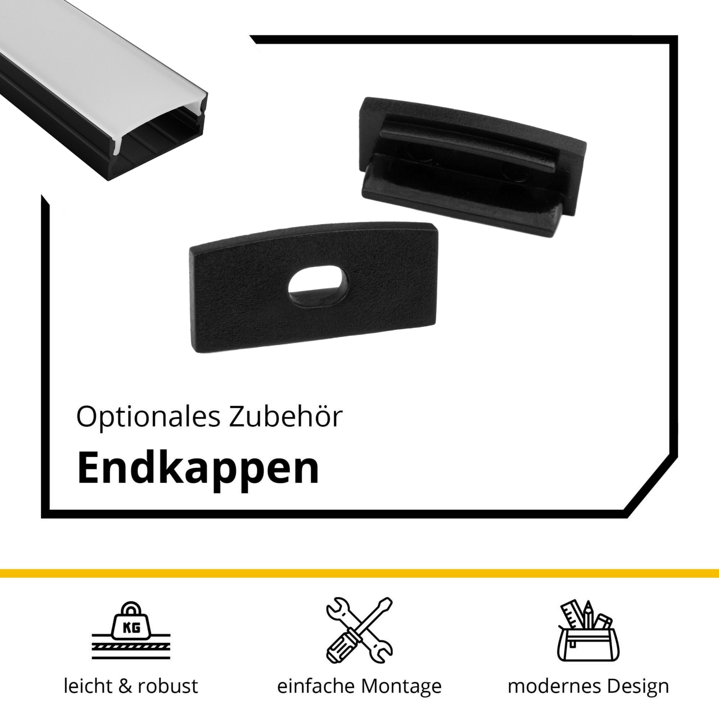 A23 LED Aluprofil Schwarz - 2x Halter
