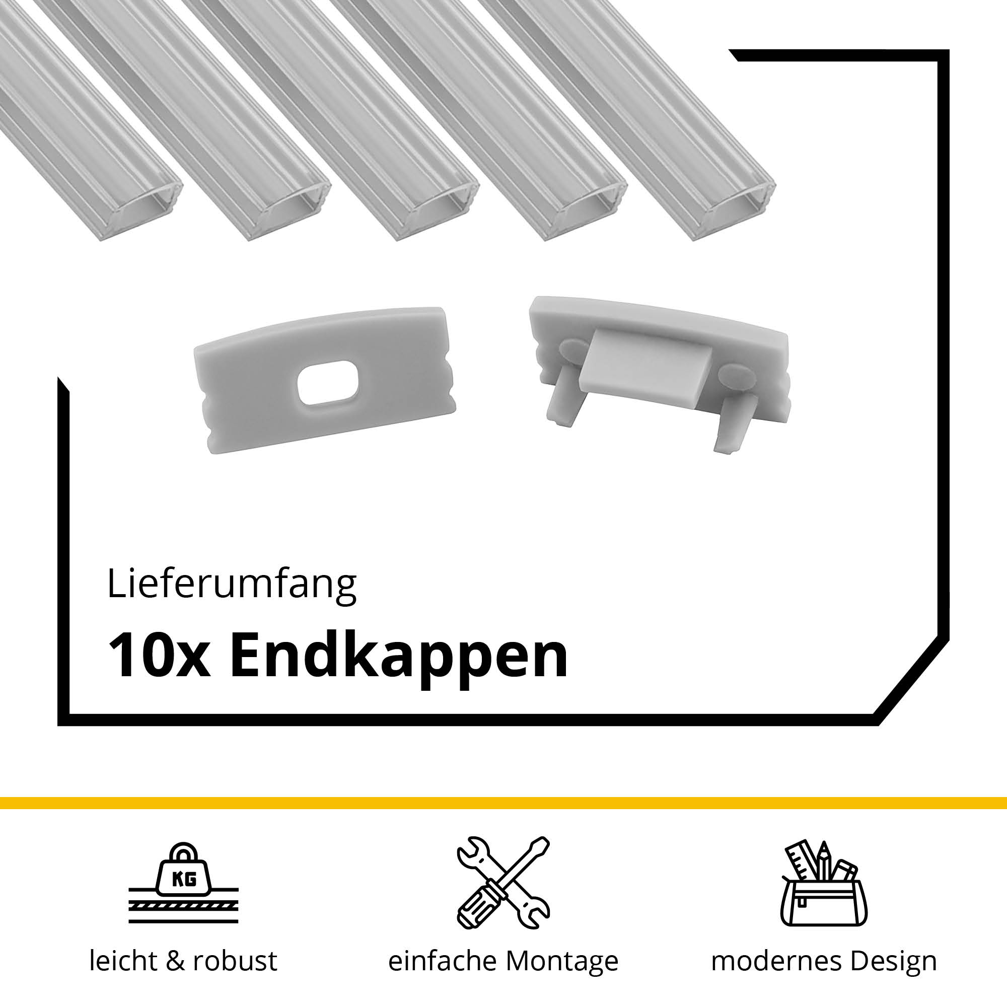 5x A17 LED Profil 2m - Silber inkl. Abdeckung klar, Halter & Endkappen 5x A17 LED Profil 2m - Silber inkl. Abdeckung klar, Halter & Endkappen