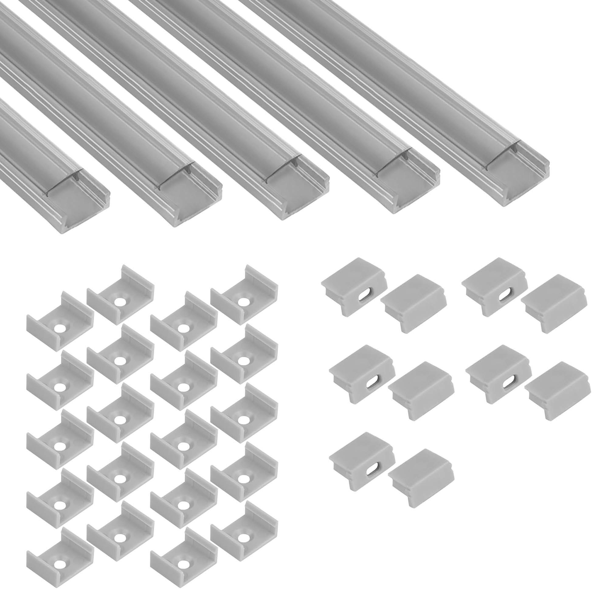 5x A15 LED Profil 2m - Silber inkl. Abdeckung klar, Halter & Endkappen 5x A15 LED Profil 2m - Silber inkl. Abdeckung klar, Halter & Endkappen