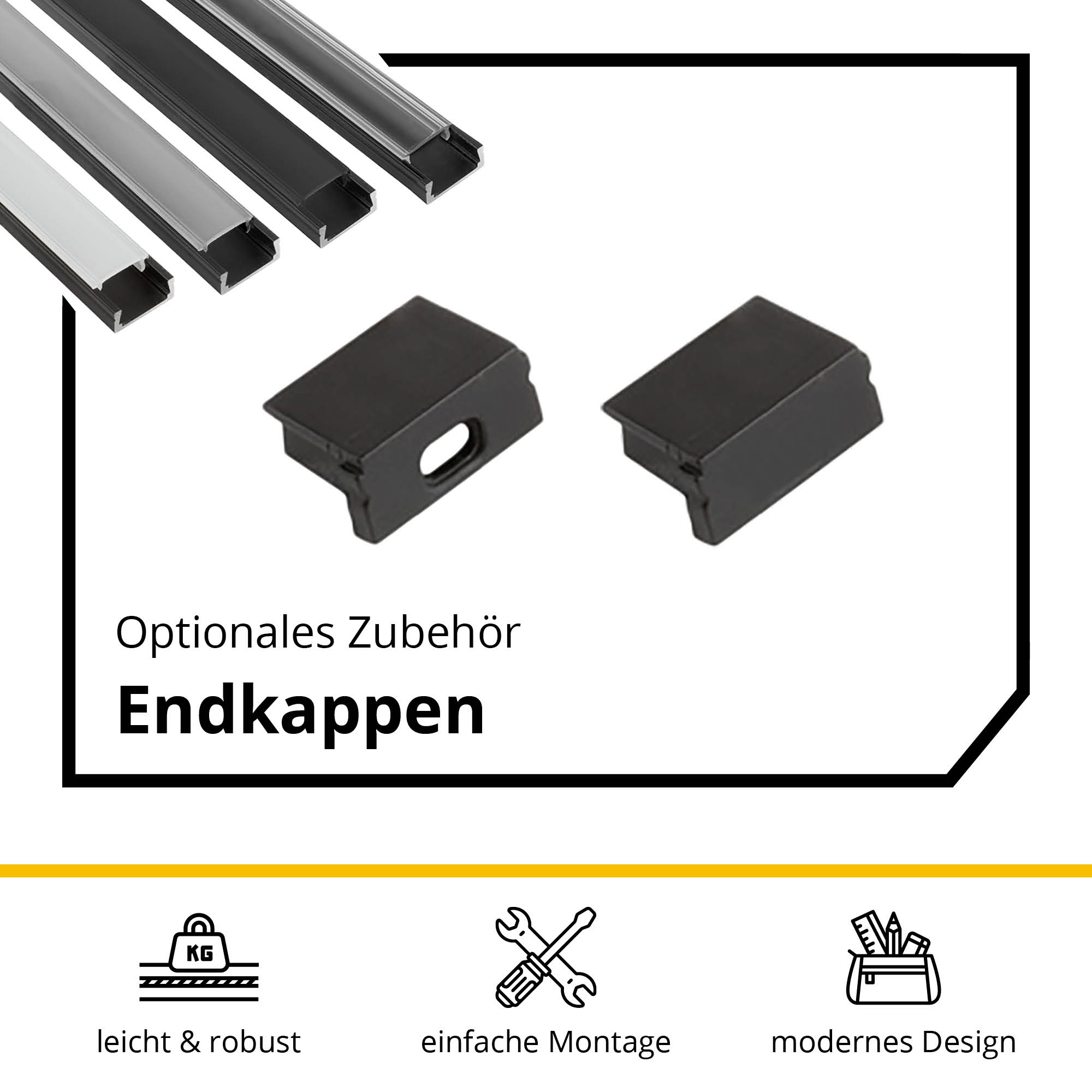 A15 LED Profil Schwarz 2m Abdeckung milky