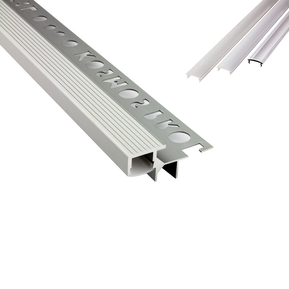 T-40 LED Alu Fliesenprofil Treppenprofil Stufen 10mm silber 1m klar