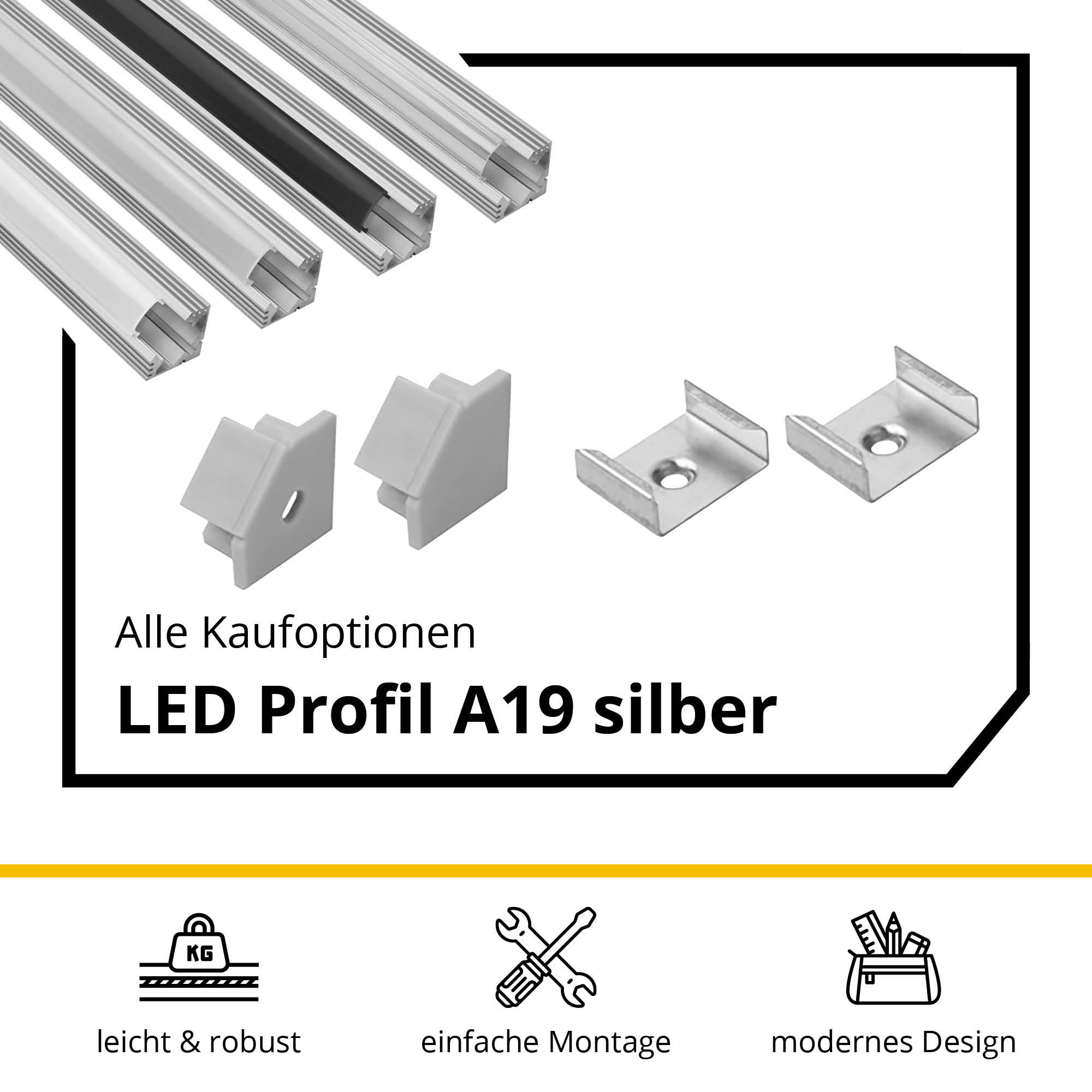 A19 LED Aluprofil Silber Eckprofil 90° A19 LED Aluprofil Silber Eckprofil 90° 2m milky