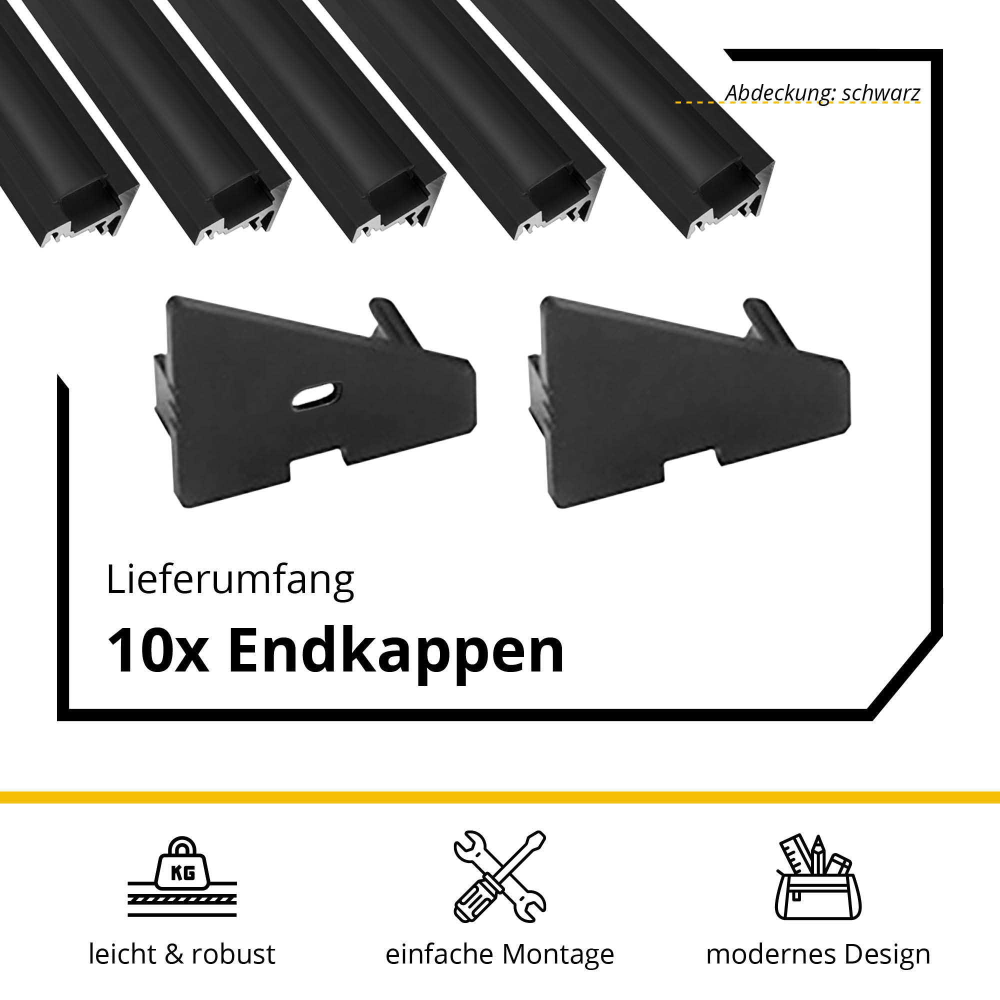 5x A20 LED Profil 2m - Schwarz inkl. Abdeckung schwarz, Halter & Endkappen 5x A20 LED Profil 2m - Schwarz inkl. Abdeckung schwarz, Halter & Endkappen