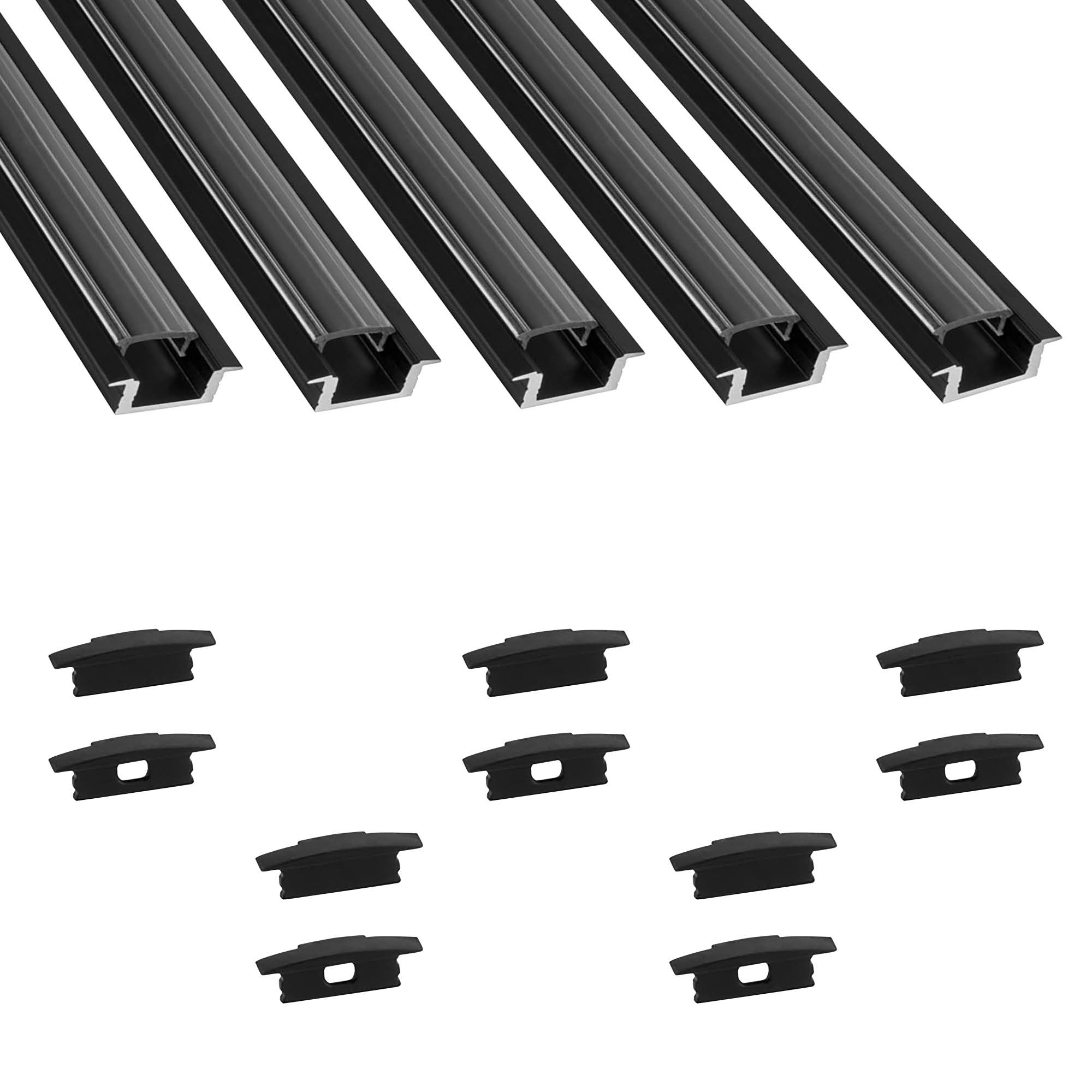 5x A25 LED Profil 2m - Schwarz inkl. Abdeckung klar & Endkappen