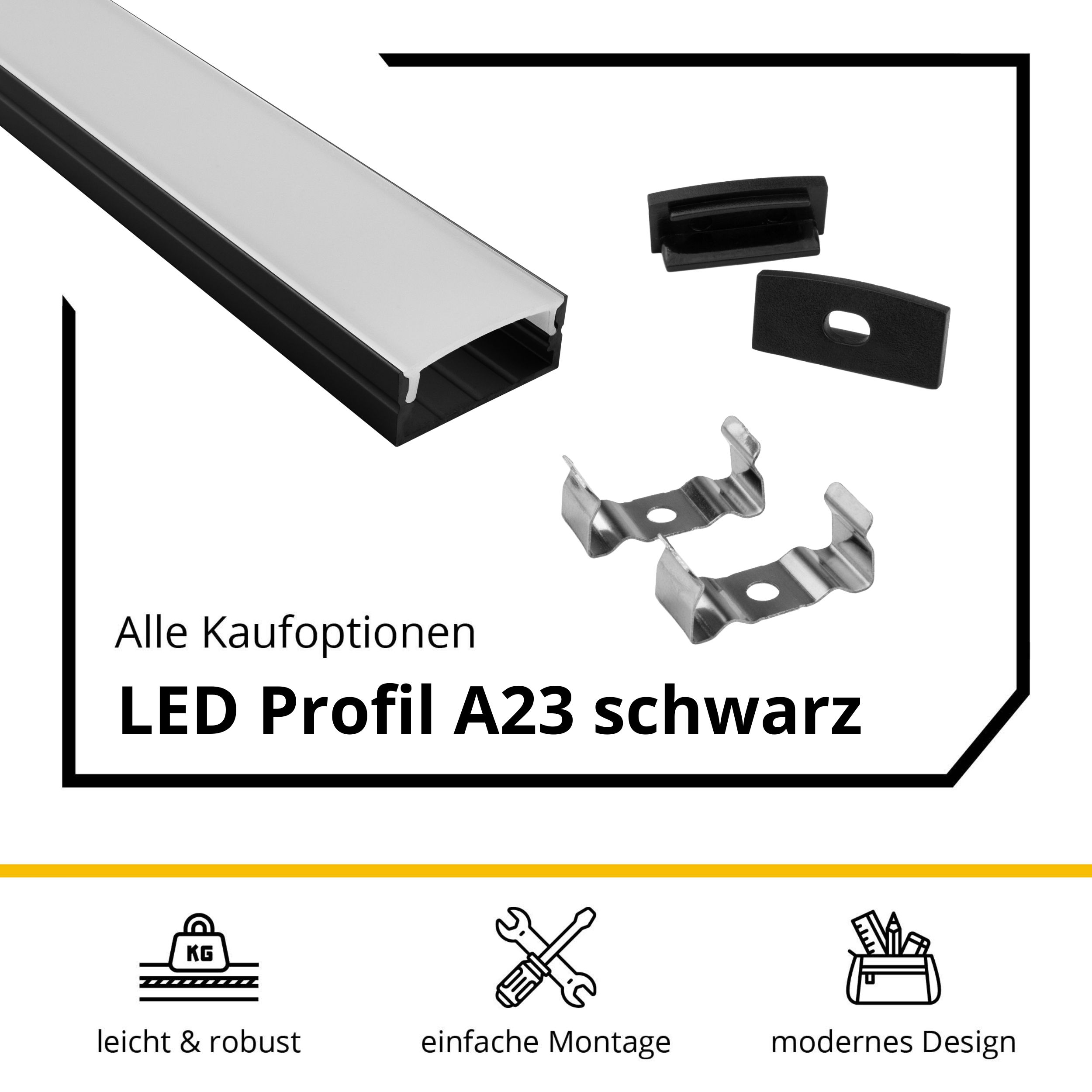 A23 LED Aluprofil Schwarz A23 LED Aluprofil Schwarz - 2x Halter