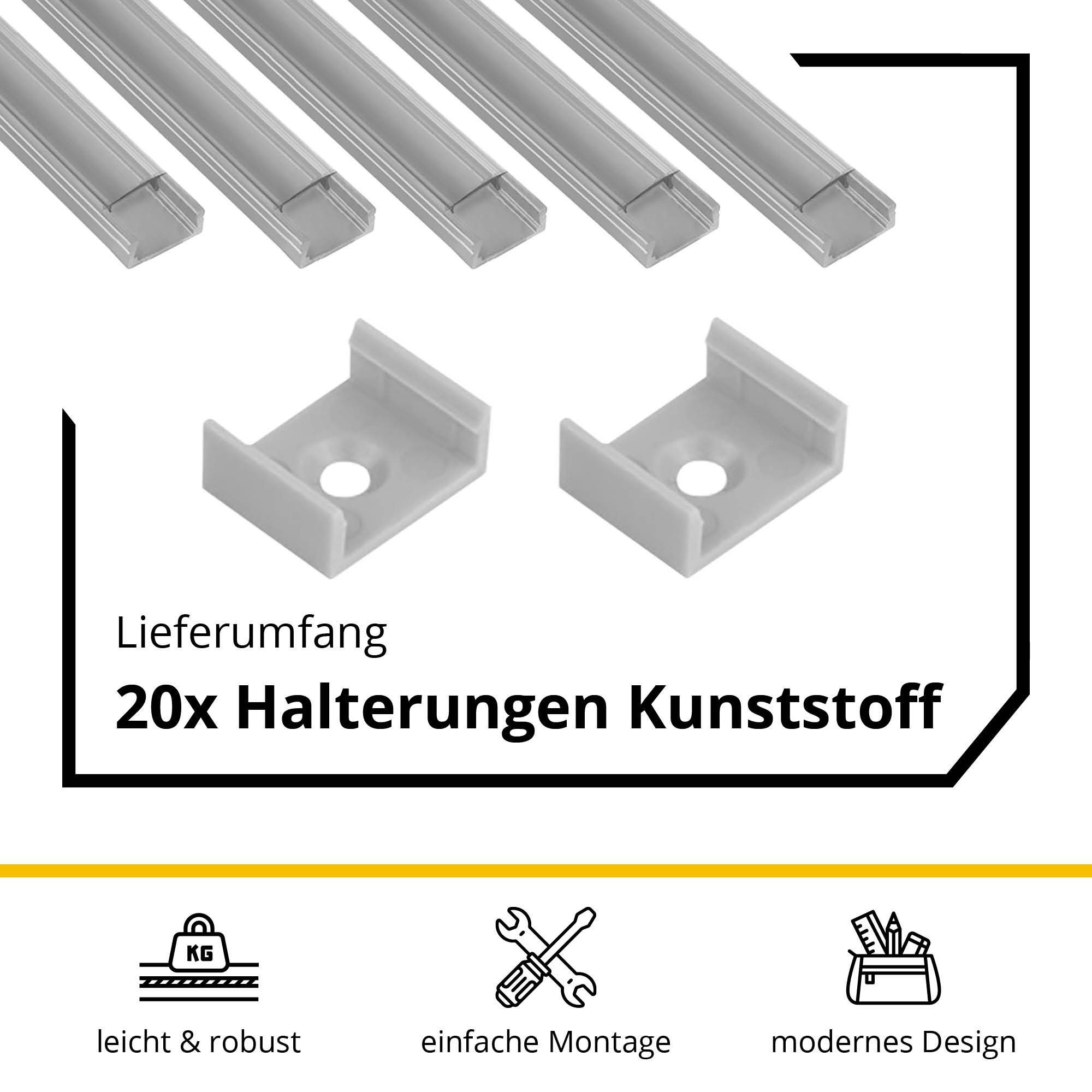 5x A15 LED Profil 2m - Silber inkl. Abdeckung klar, Halter & Endkappen 5x A15 LED Profil 2m - Silber inkl. Abdeckung klar, Halter & Endkappen