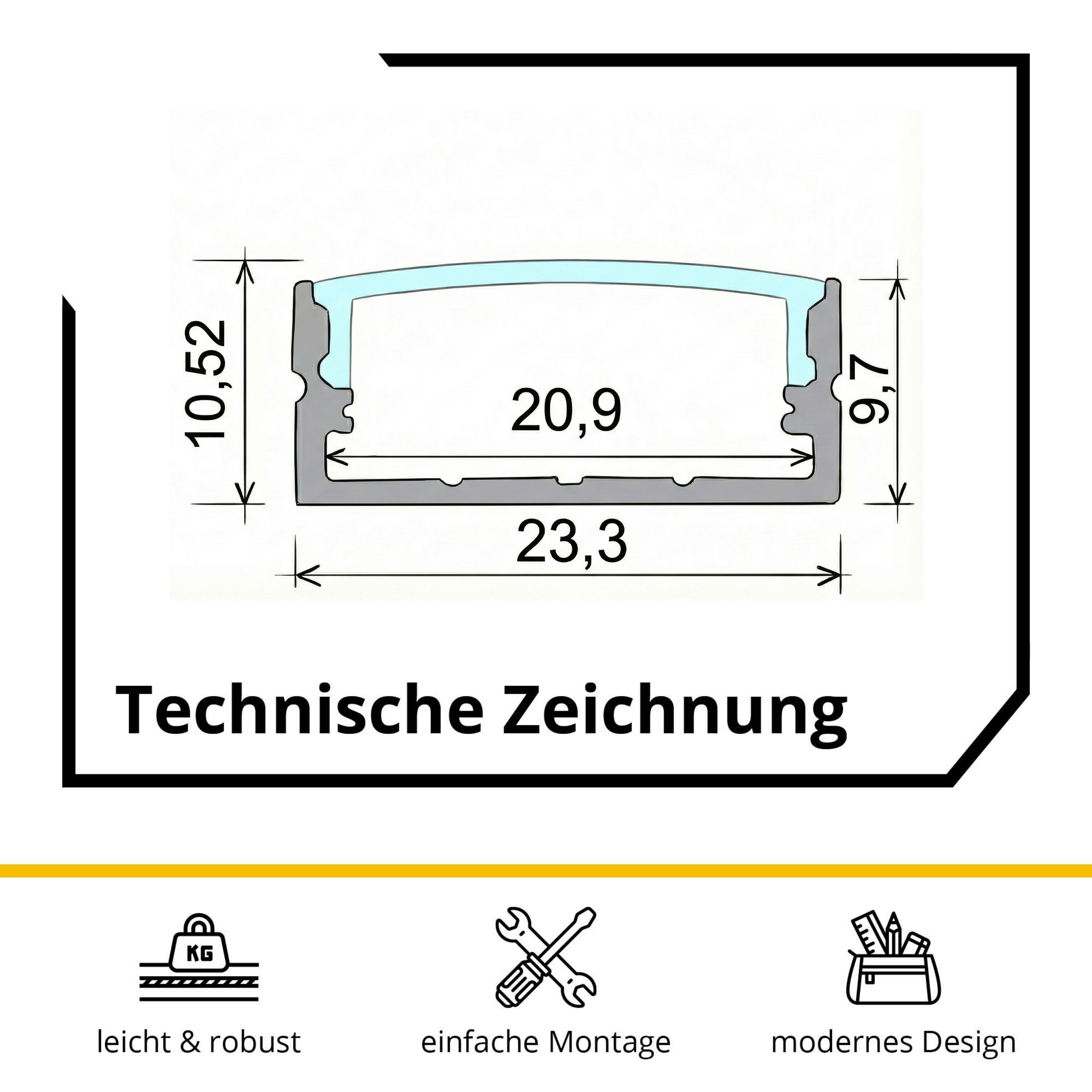 A23 LED Aluprofil Silber A23 LED Aluprofil Silber - 2x Halter
