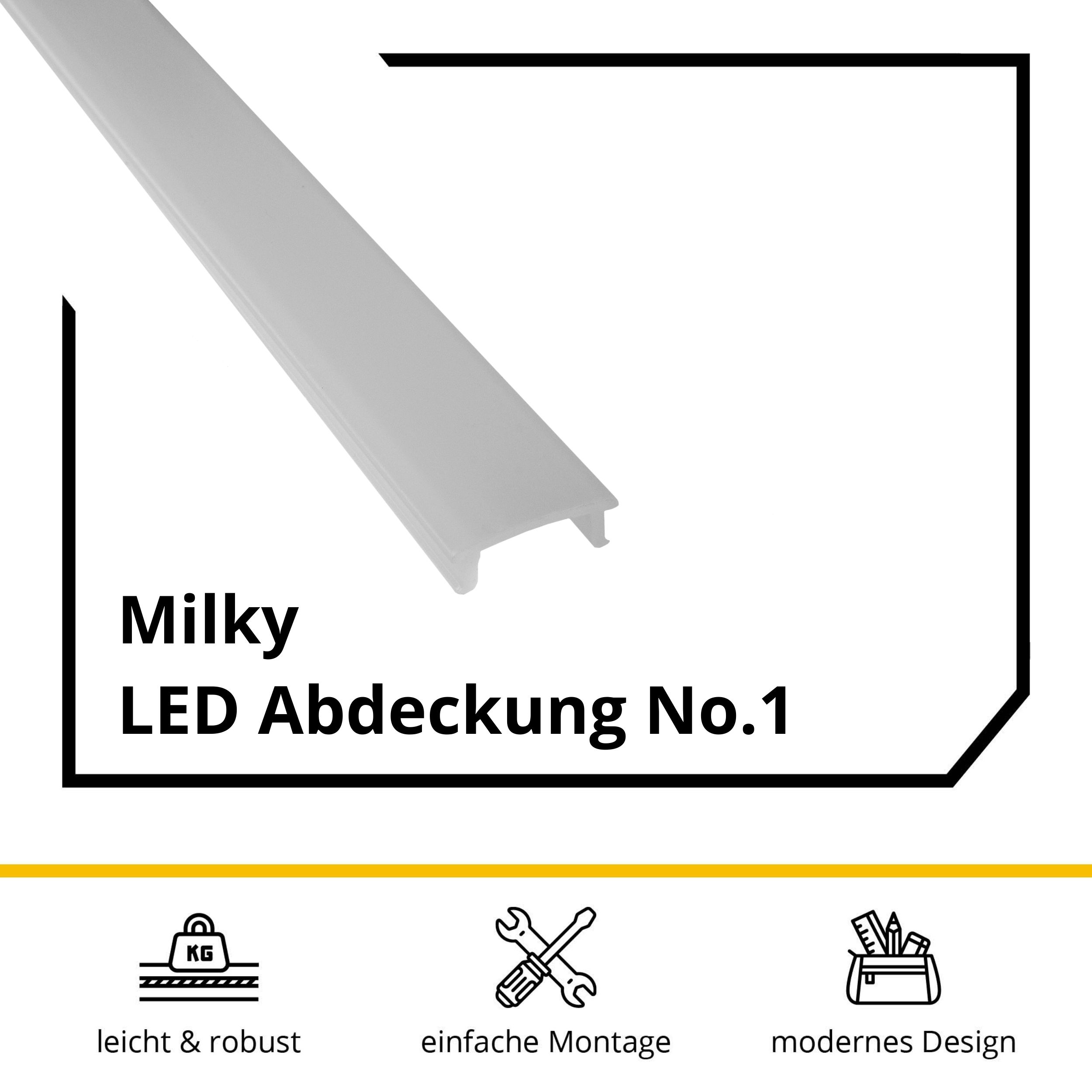 LED Abdechung No.1 - A17-, A25-, C01-, C02- und F01-Serie - LED-Aluprofil LED Abdeckung No.1 - A17-, A25-, C01-, C02- und F01-Serie - LED-Aluprofil - Milky