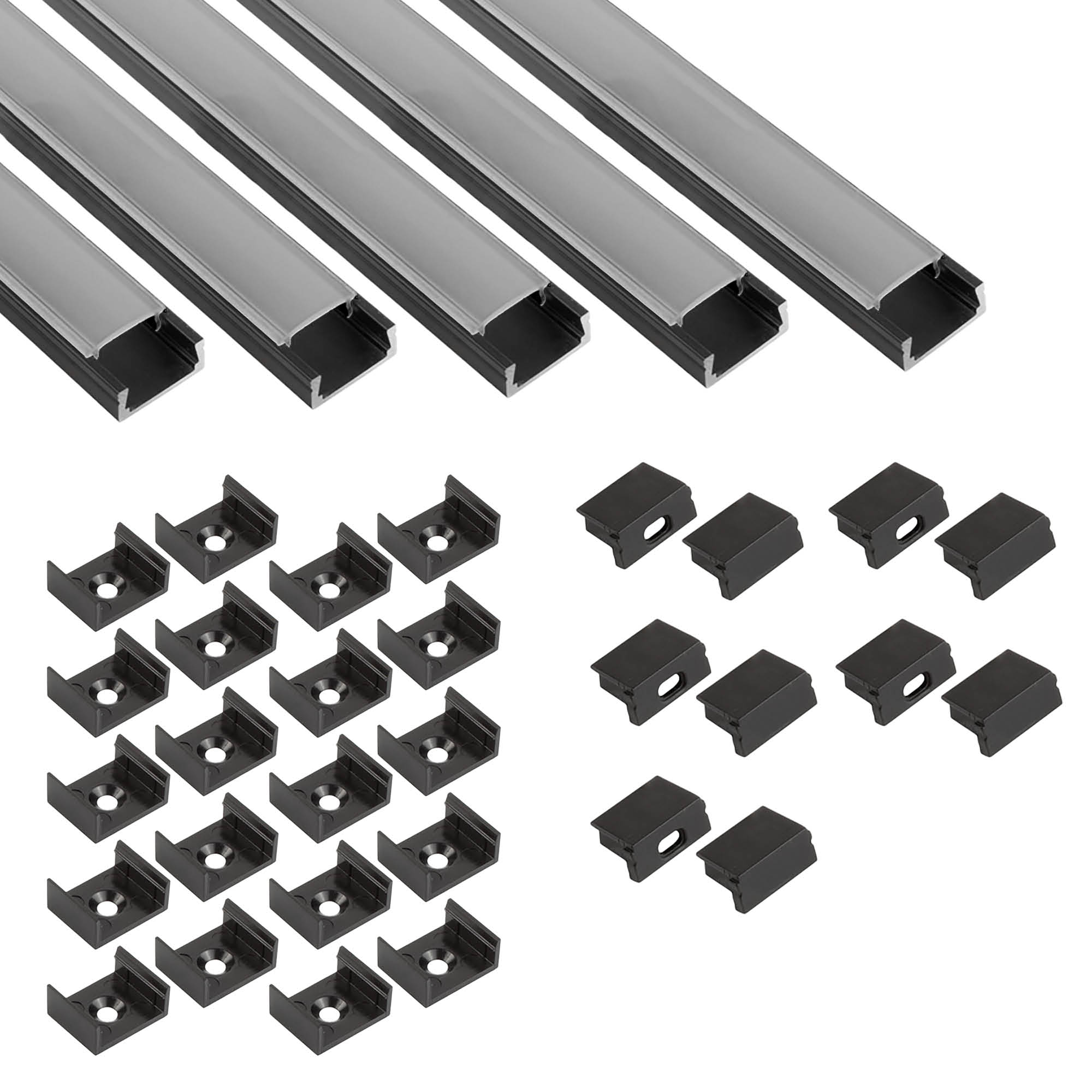 5x A15 LED Profil 2m - Schwarz inkl. Abdeckung opal, Halter & Endkappen 5x A15 LED Profil 2m - Schwarz inkl. Abdeckung opal, Halter & Endkappen