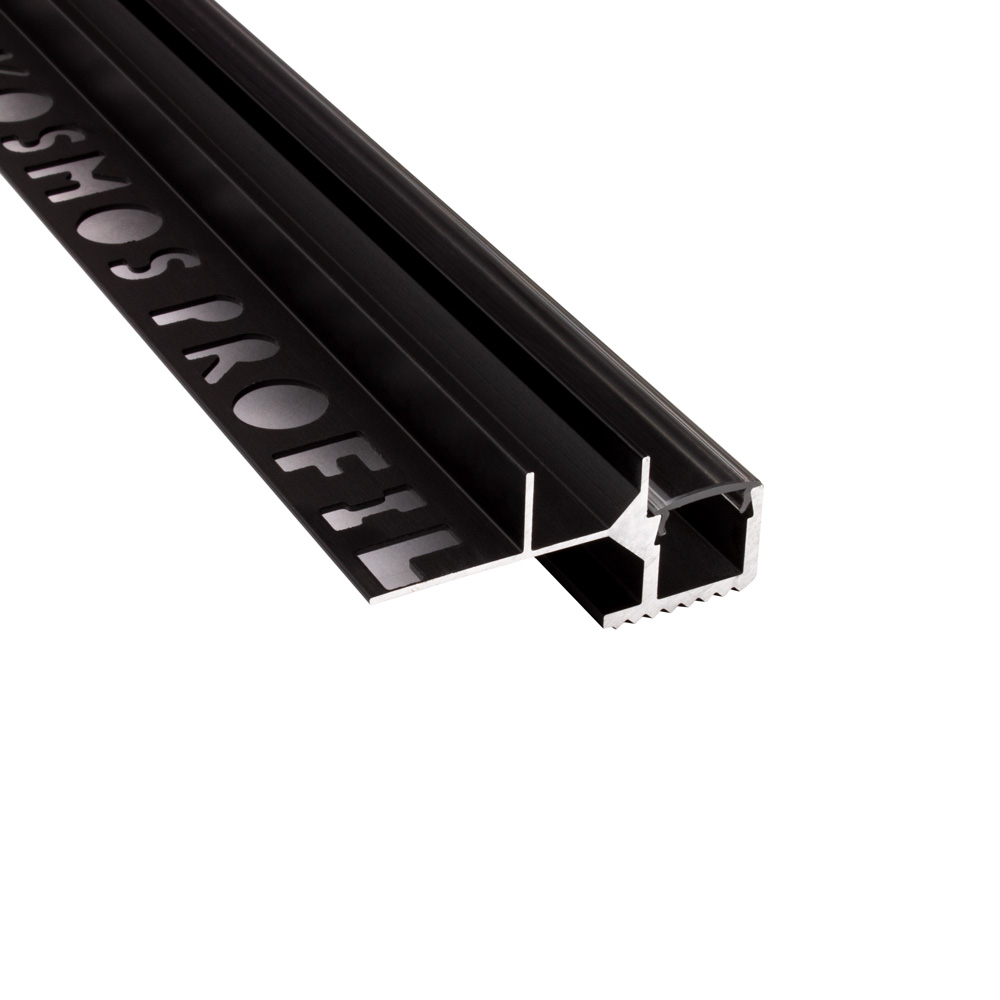 T-40 LED Alu Fliesenprofil Treppenprofil Stufen 12mm schwarz 1m milky