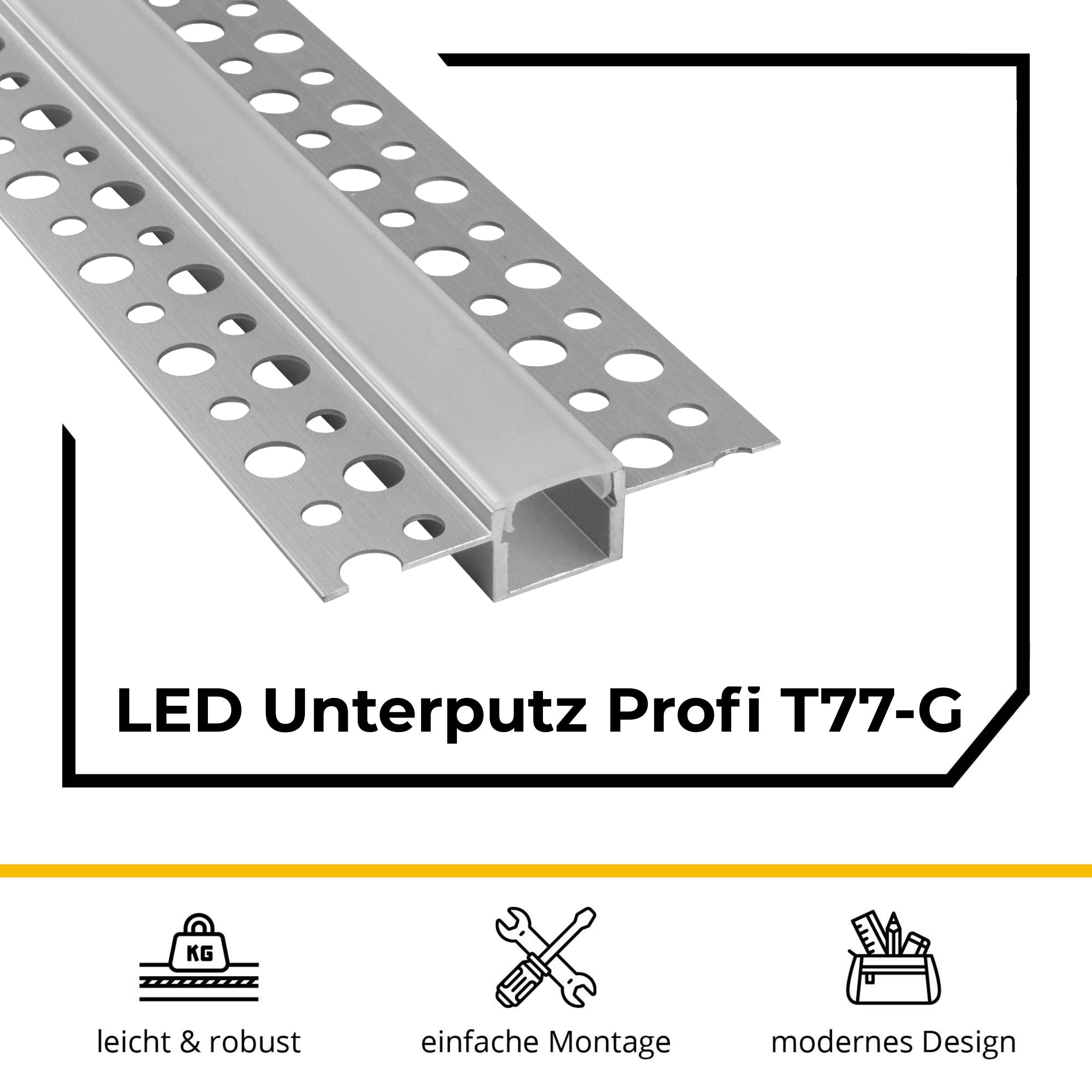 T77 LED Alu Unterputz Profil Trockenbau 10mm silber T77 LED Alu Unterputz Profil Trockenbau 11mm silber 2m opal