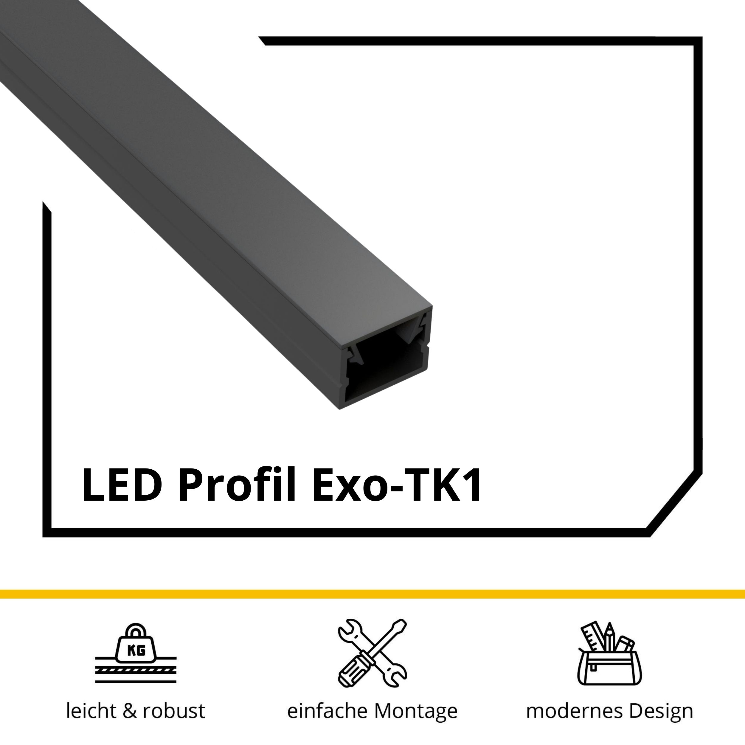 LED-Aluprofil für Akustikpaneele mit Abdeckung bündiger Einbau, opal/schwarz 2,7m Slim-Line LED-Aluprofil U-Profil 2,7m Schwarz Abdeckung Schwarz