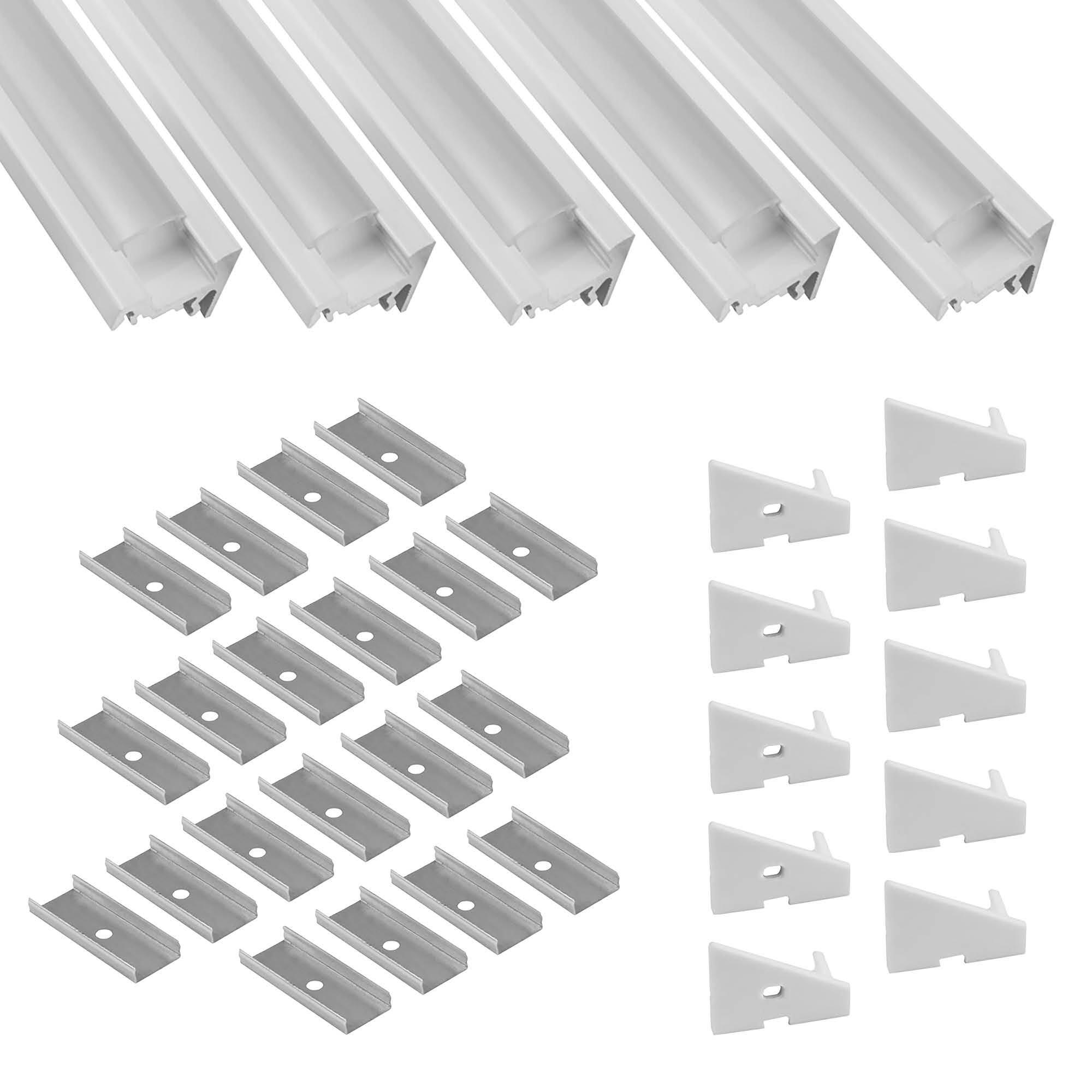 5x A20 LED Profil 2m - Weiss inkl. Abdeckung opal, Halter & Endkappen 5x A20 LED Profil 2m - Weiss inkl. Abdeckung opal, Halter & Endkappen