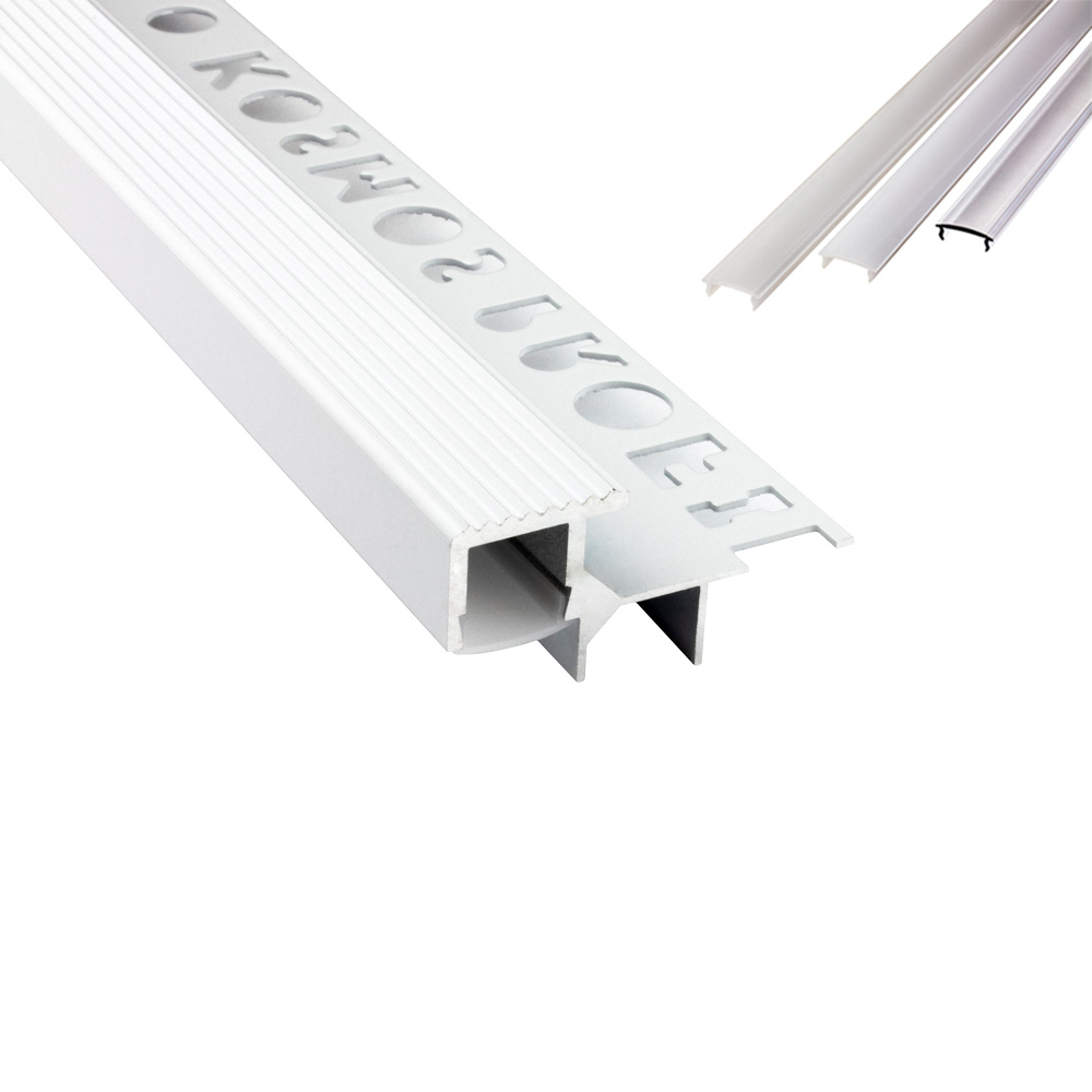 T-40 LED Alu Fliesenprofil Treppenprofil Stufen 12mm weiss 1m klar T-40 LED Alu Fliesenprofil Treppenprofil Stufen 12mm weiss 2m opal