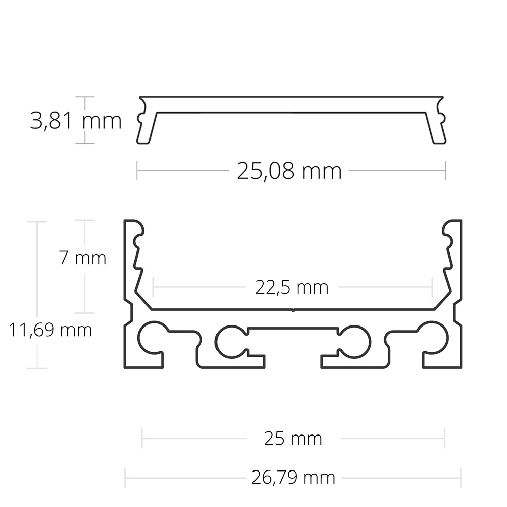 GX-PN4 LED AUFBAU-Profil 200 cm, flach, LED Stripes max. 24mm, silber GX-PN4 LED AUFBAU-Profil 200 cm, flach, LED Stripes max. 24mm, schwarz RAL 9005 2x Endkappen