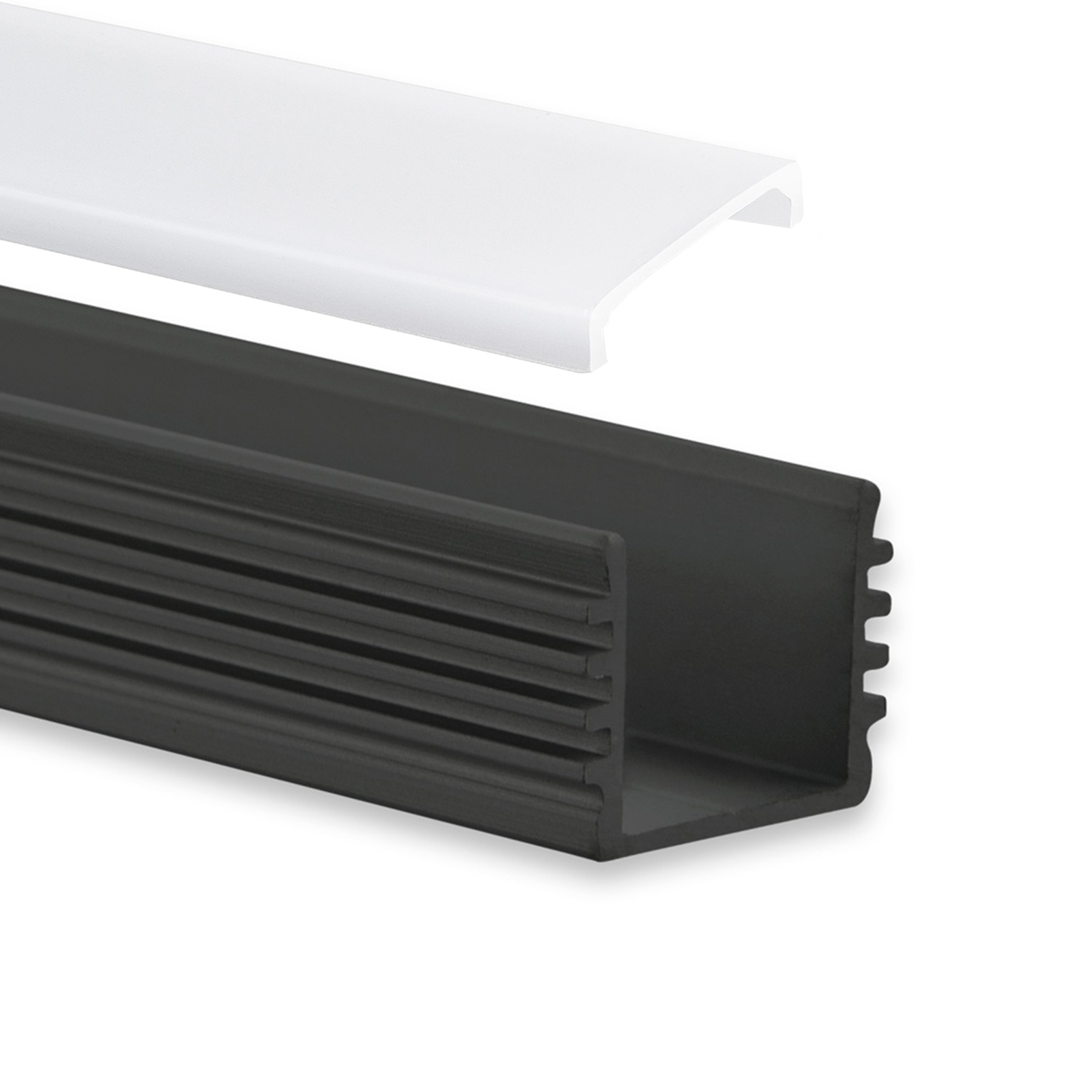 GX-PL5 LED AUFBAU-Profil 200 cm, hoch, LED Stripes max. 12 mm, schwarz RAL 9005 2m Abdeckung opal