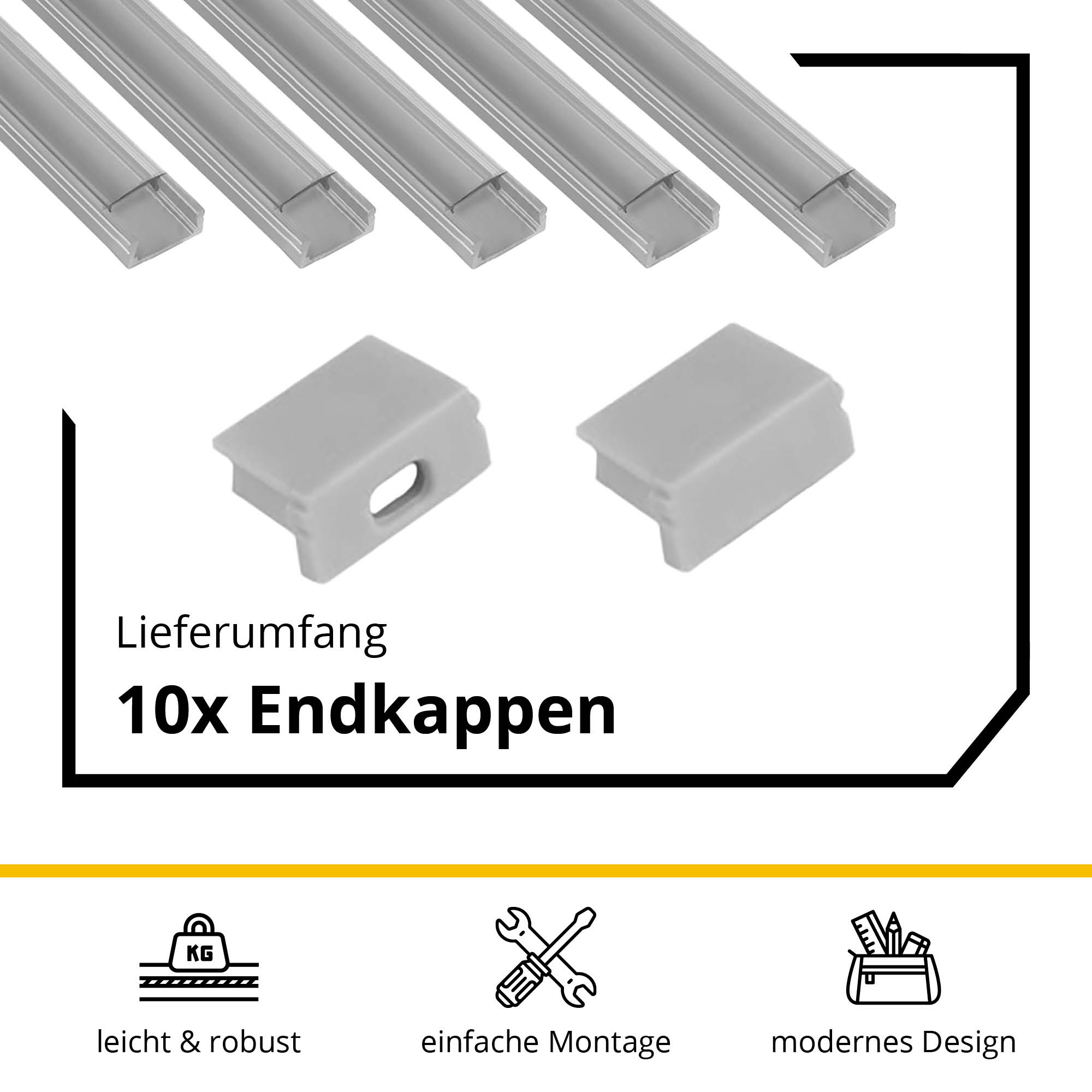 5x A15 LED Profil 2m - Silber inkl. Abdeckung klar, Halter & Endkappen 5x A15 LED Profil 2m - Silber inkl. Abdeckung klar, Halter & Endkappen