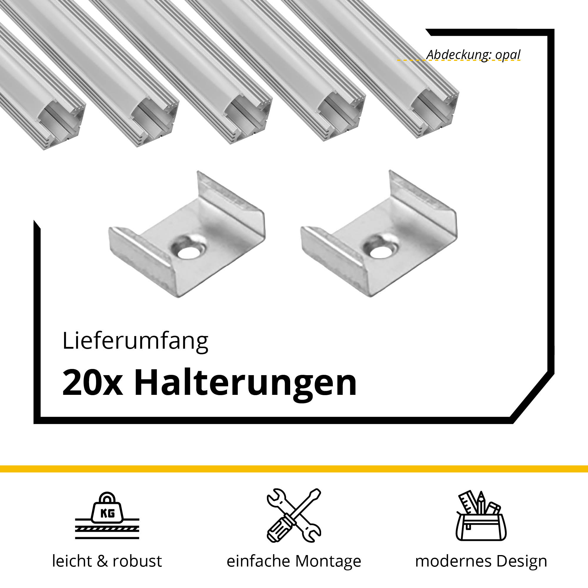 5x A19 LED Profil 2m - Silber inkl. Abdeckung opal, Halter & Endkappen 5x A19 LED Profil 2m - Silber inkl. Abdeckung opal, Halter & Endkappen