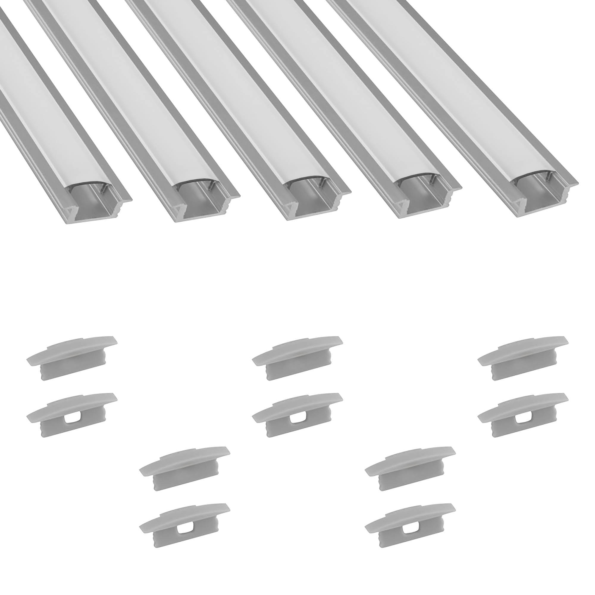 5x A25 LED Profil 2m - Silber inkl. Abdeckung milky & Endkappen