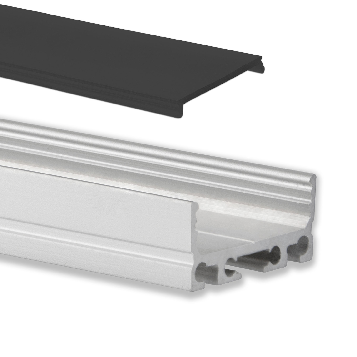 GX-PN4 LED AUFBAU-Profil 200 cm, flach, LED Stripes max. 24mm, silber 2m Abdeckung schwarz