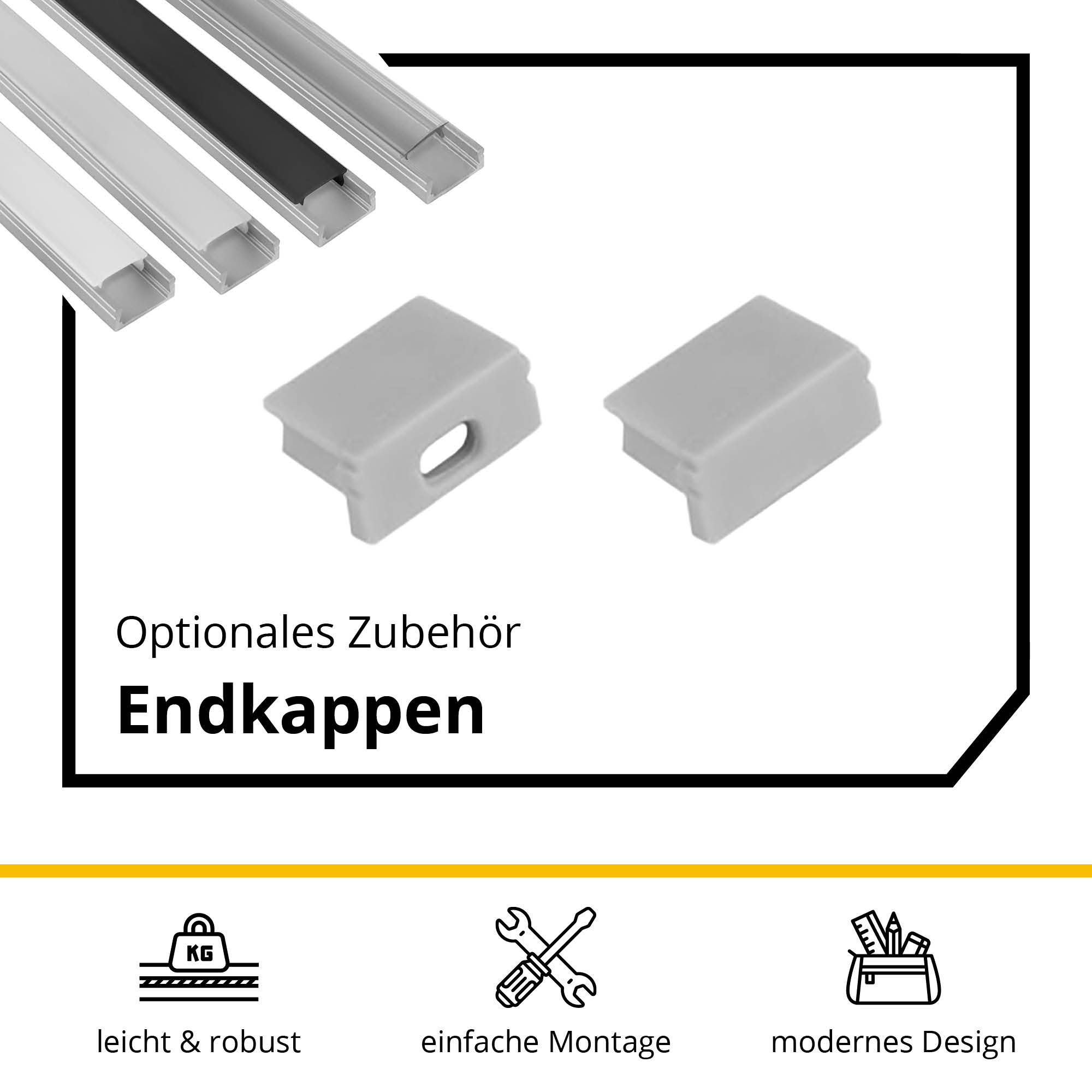 A15 LED Profil Silber 1m Abdeckung milky