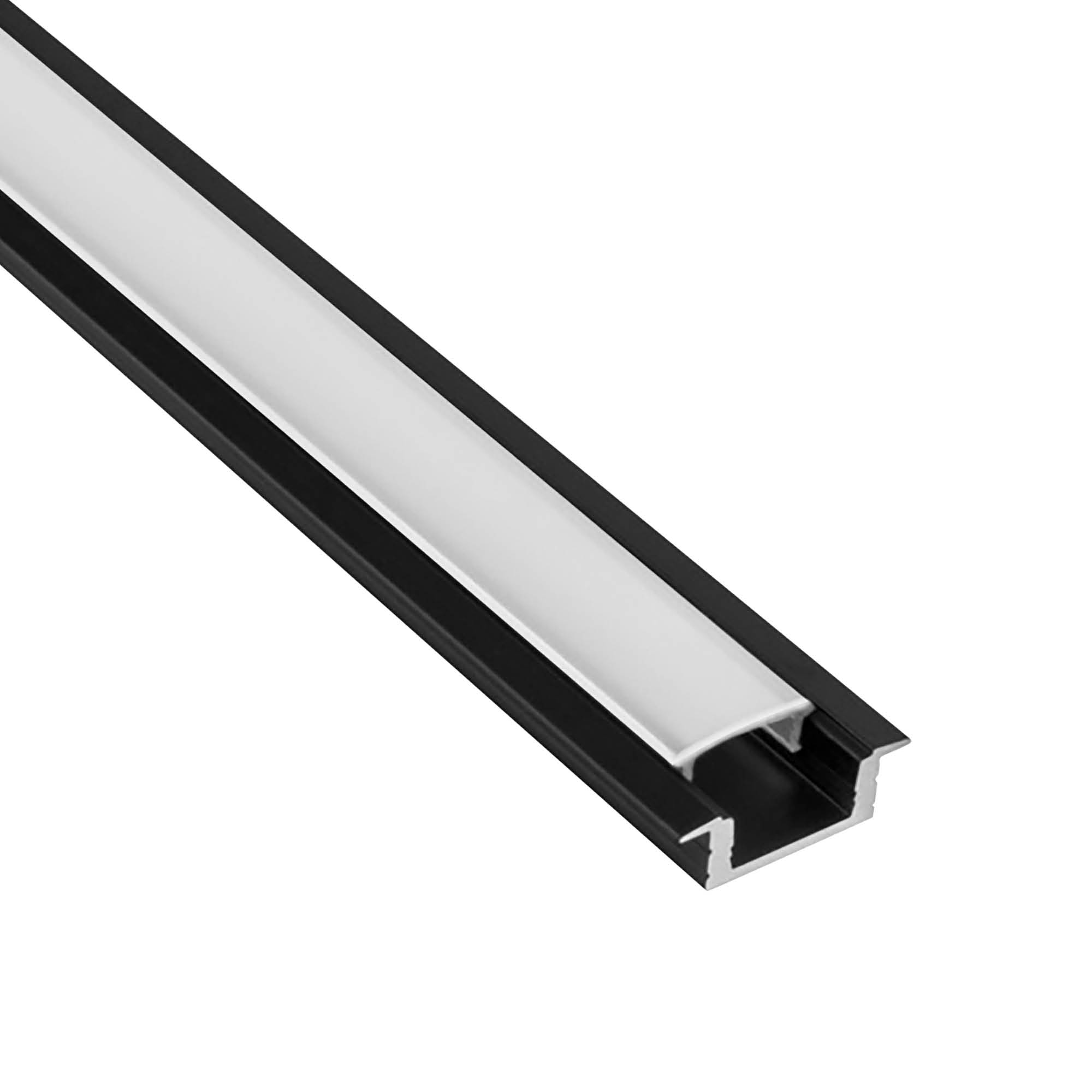 A25 LED Aluprofil Einbauprofil Schwarz 2m Abdeckung milky