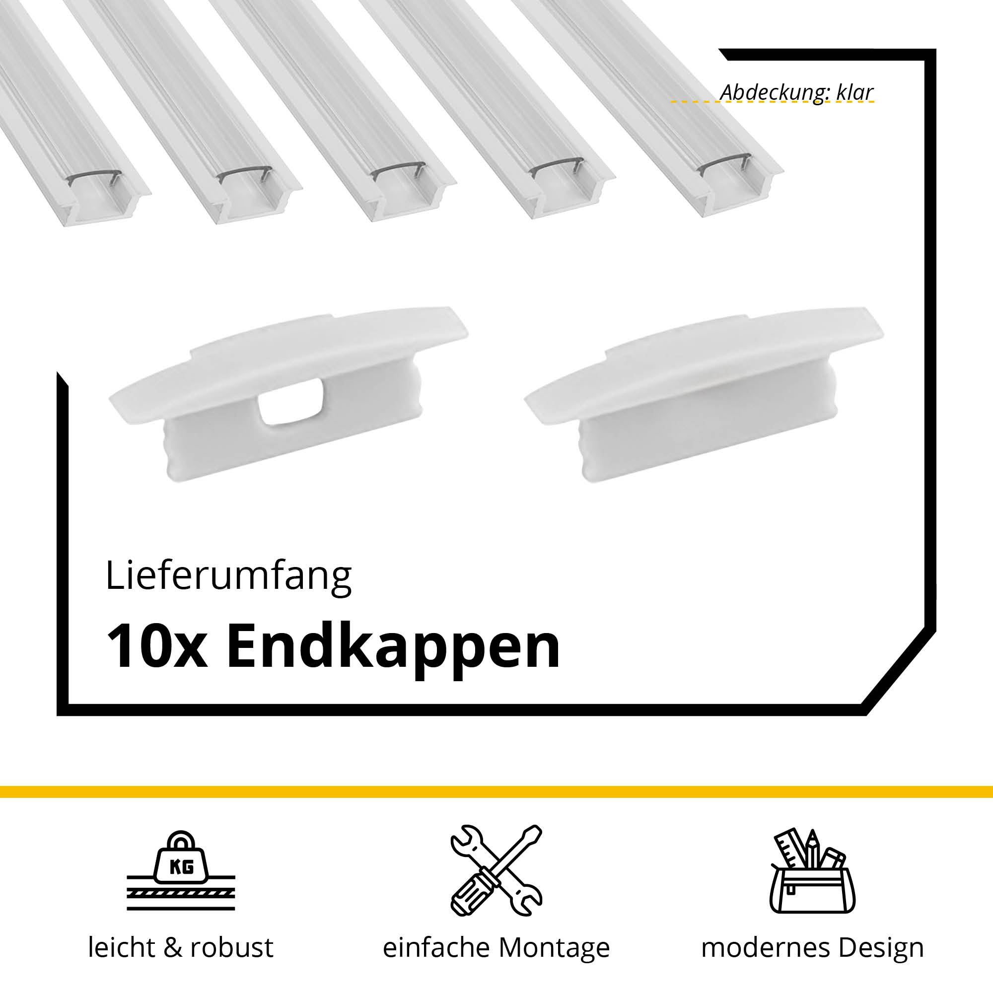 5x A25 LED Profil 2m - Weiss inkl. Abdeckung klar & Endkappen 5x A25 LED Profil 2m - Weiss inkl. Abdeckung klar & Endkappen