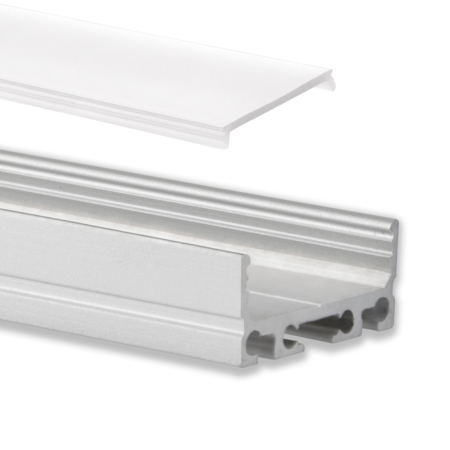 GX-PN4 LED AUFBAU-Profil 200 cm, flach, LED Stripes max. 24mm, silber 2m Abdeckung opal