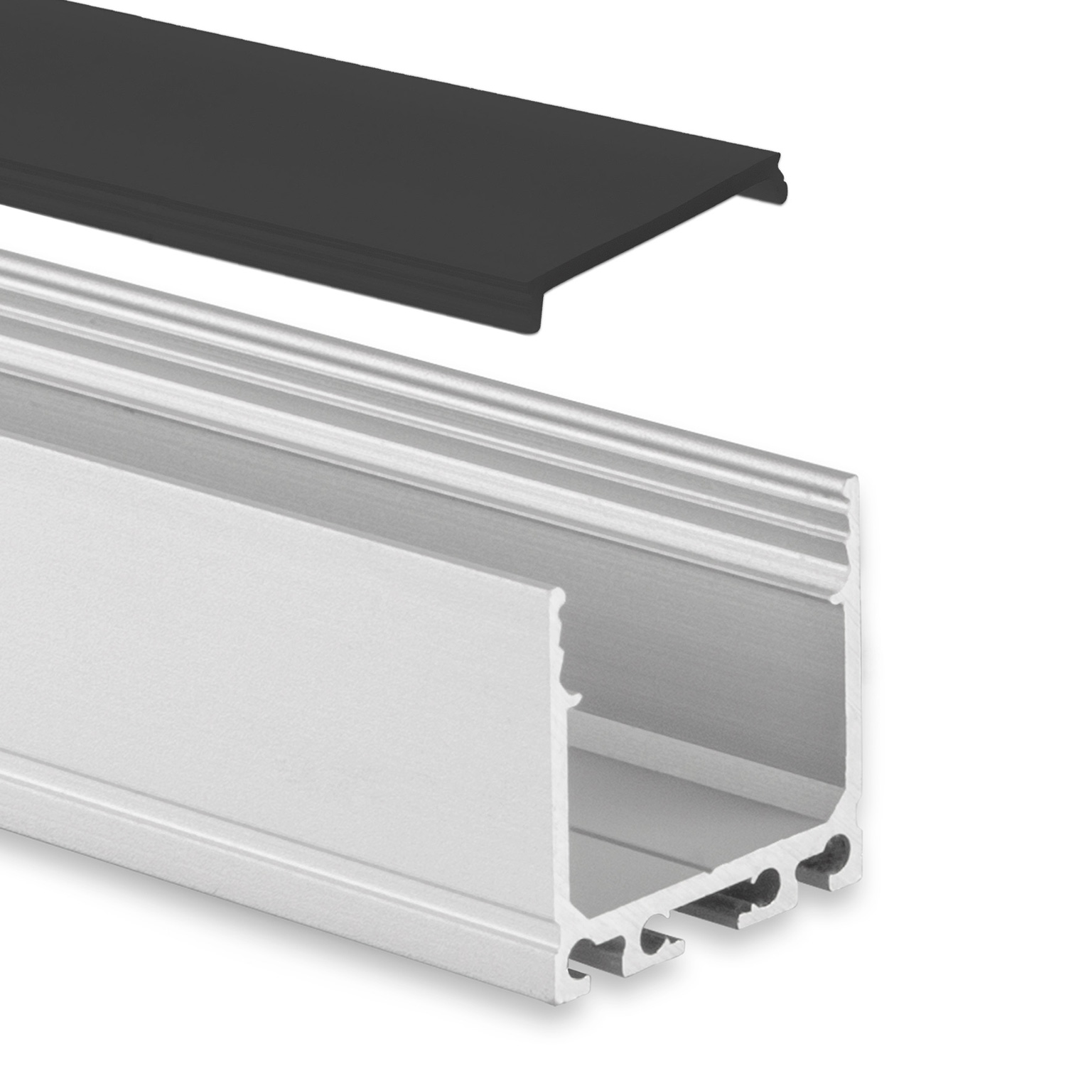 GX-PN6n LED AUFBAU-Profil 200 cm, hoch, LED Stripes max. 24mm, silber 2m Abdeckung schwarz GX-PN6n LED AUFBAU-Profil 200 cm, hoch, LED Stripes max. 24mm, silber 2m Abdeckung schwarz