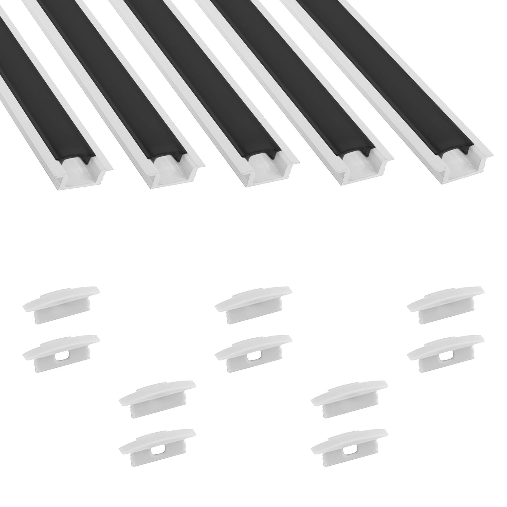 5x A25 LED Profil 2m - Weiss inkl. Abdeckung schwarz & Endkappen 5x A25 LED Profil 2m - Weiss inkl. Abdeckung schwarz & Endkappen