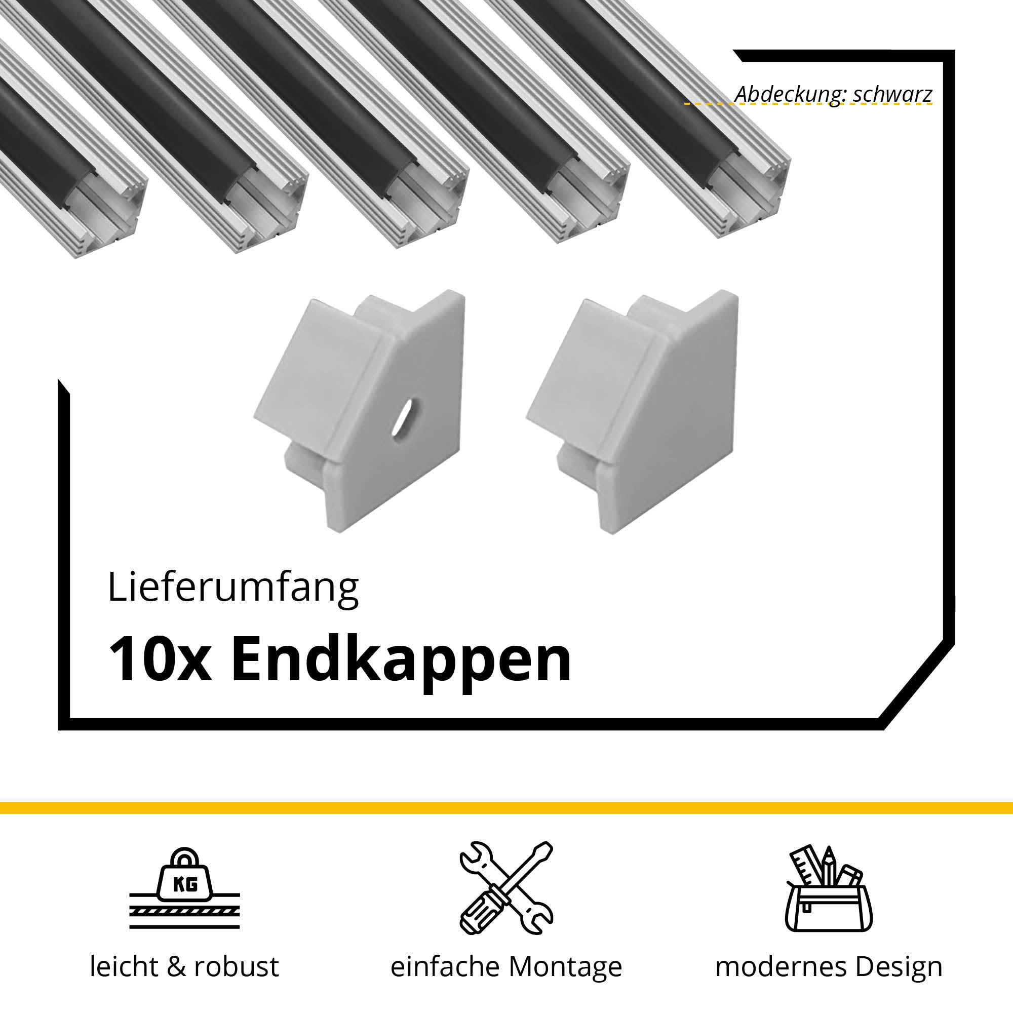 5x A19 LED Profil 2m - Silber inkl. Abdeckung schwarz, Halter & Endkappen 5x A19 LED Profil 2m - Silber inkl. Abdeckung schwarz, Halter & Endkappen