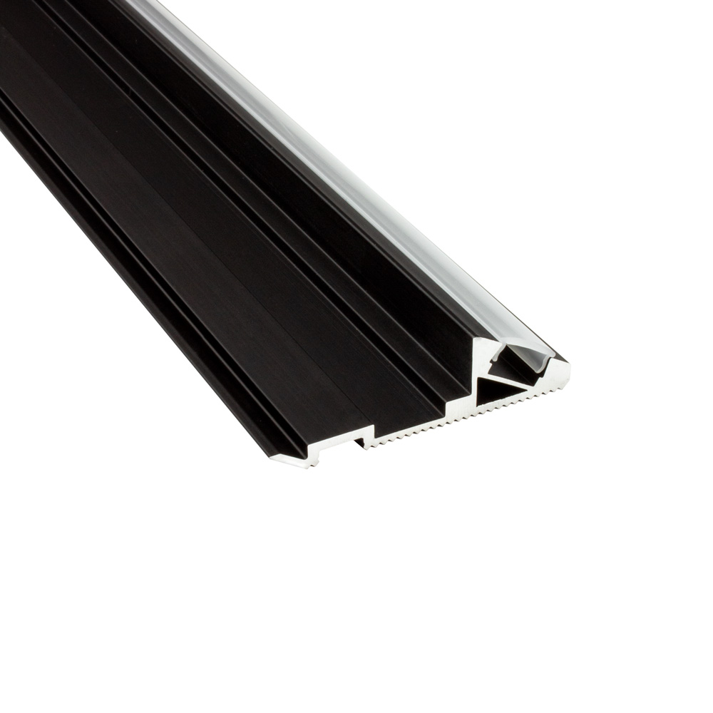 B-WARE - T-STA 30° LED Alu Treppenprofil Treppenwinkel Profil Stufen schwarz 2m opal