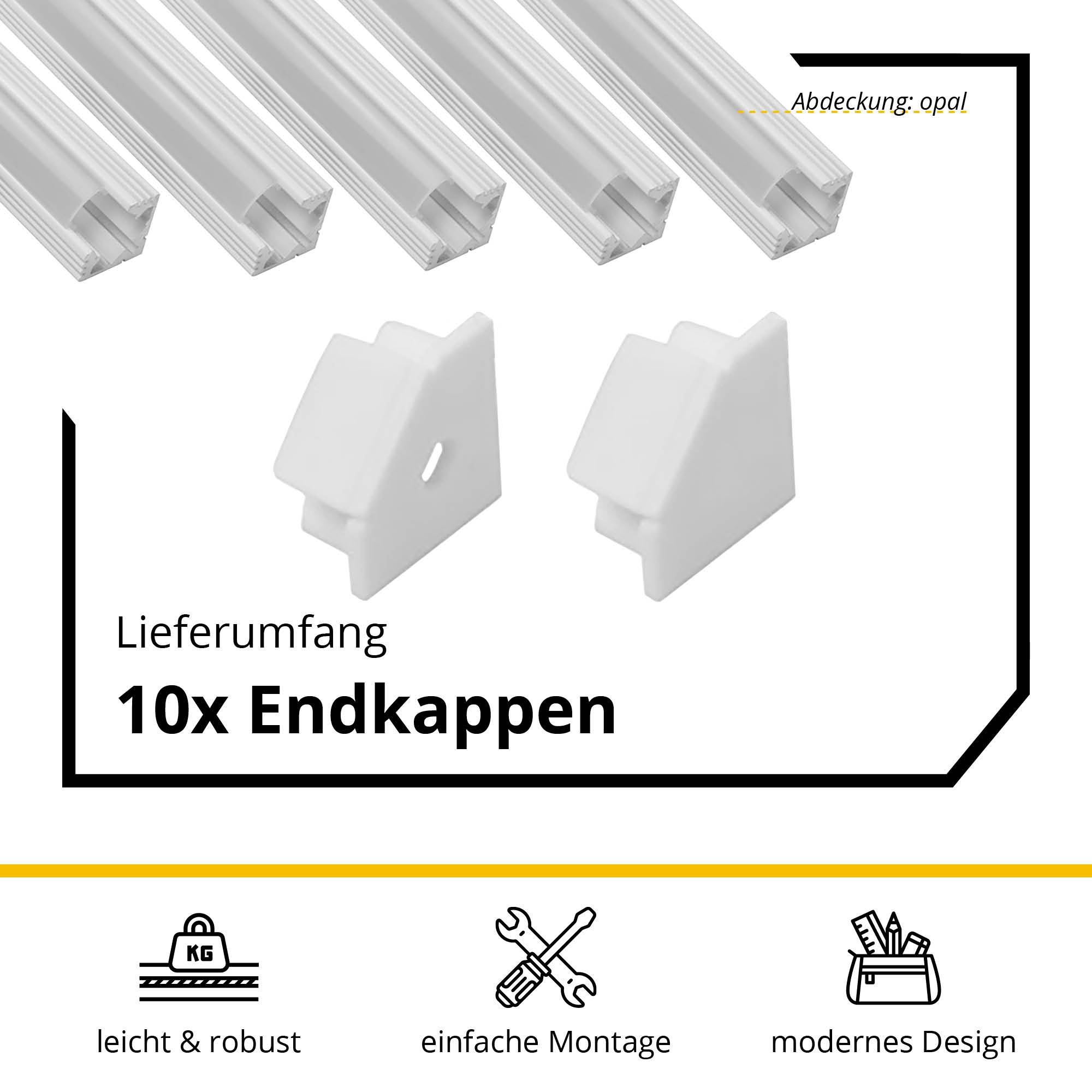 5x A19 LED Profil 2m - Weiss inkl. Abdeckung opal, Halter & Endkappen 5x A19 LED Profil 2m - Weiss inkl. Abdeckung opal, Halter & Endkappen