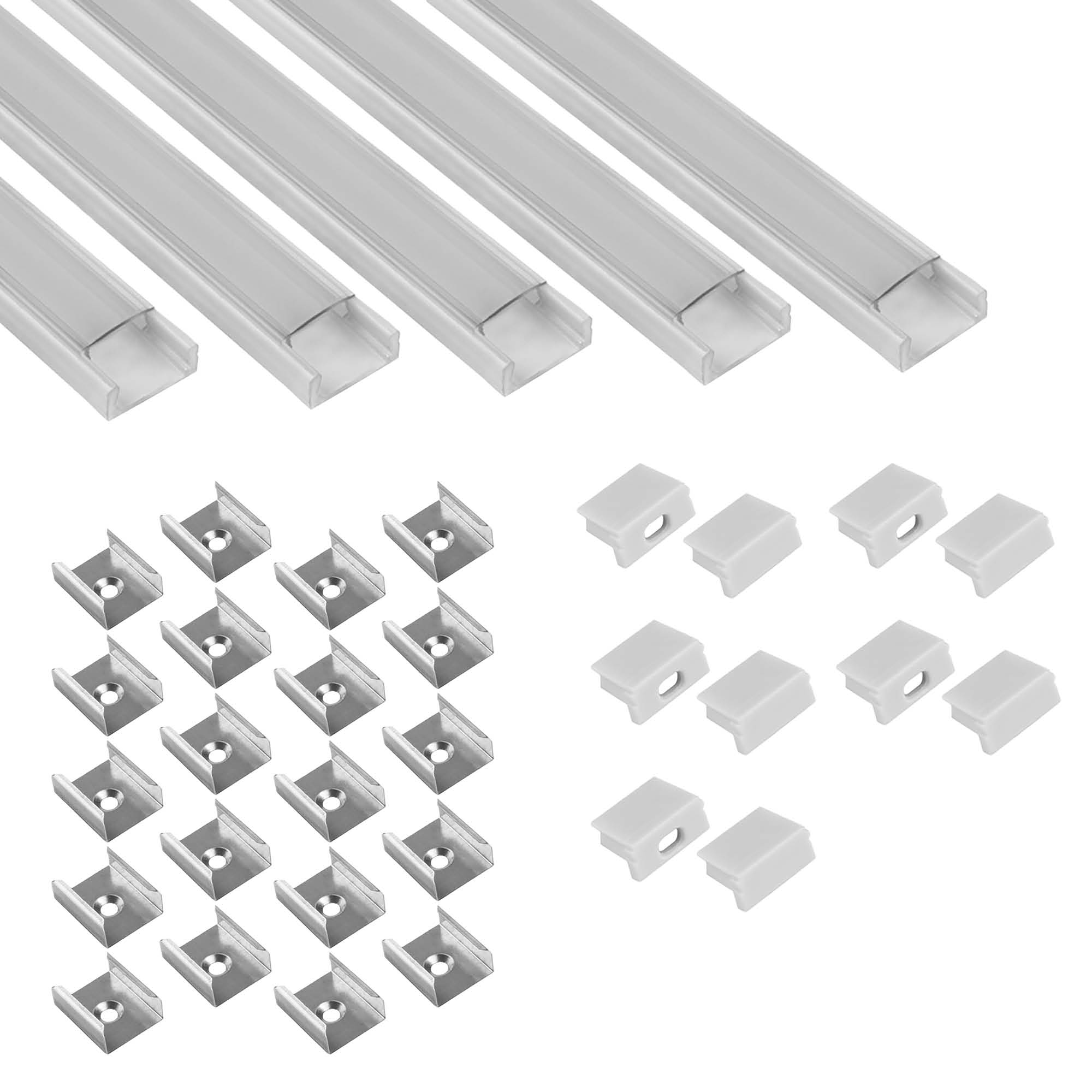 5x A15 LED Profil 2m - Weiss inkl. Abdeckung klar, Halter & Endkappen 5x A15 LED Profil 2m - Weiss inkl. Abdeckung klar, Halter & Endkappen
