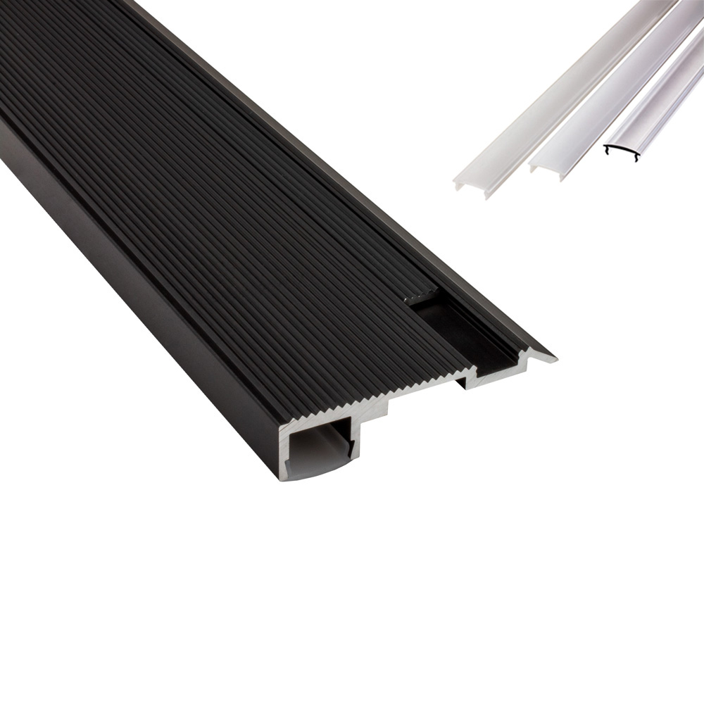 B-WARE - T-STA LED Alu Treppenprofil Treppenwinkel Profil Stufen schwarz 1m klar B-WARE - T-STA LED Alu Treppenprofil Treppenwinkel schwarz Endkappe rechts 1 Stück