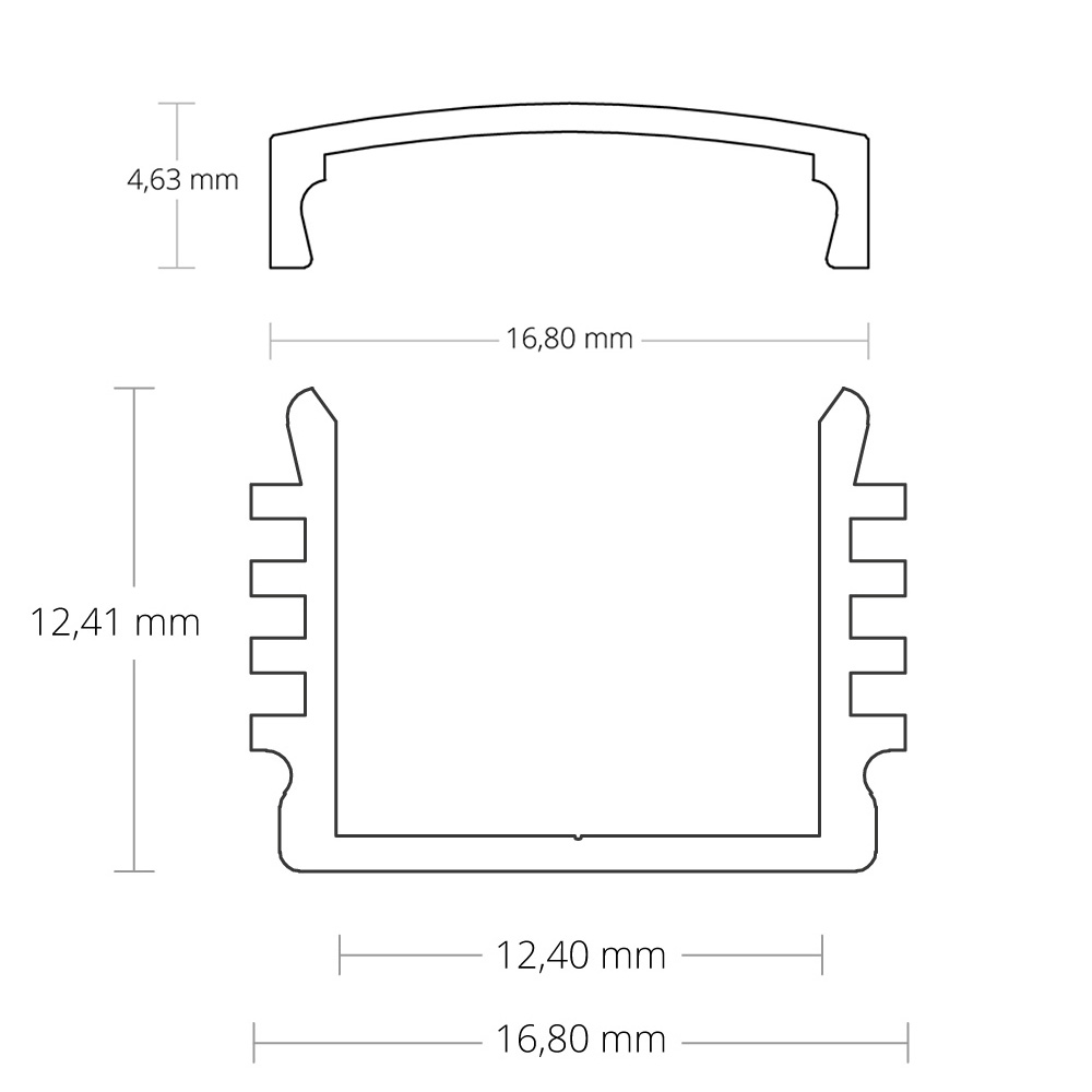 GX-PL5 LED AUFBAU-Profil 200 cm, hoch, LED Stripes max. 12 mm, schwarz RAL 9005 2x Halter metall