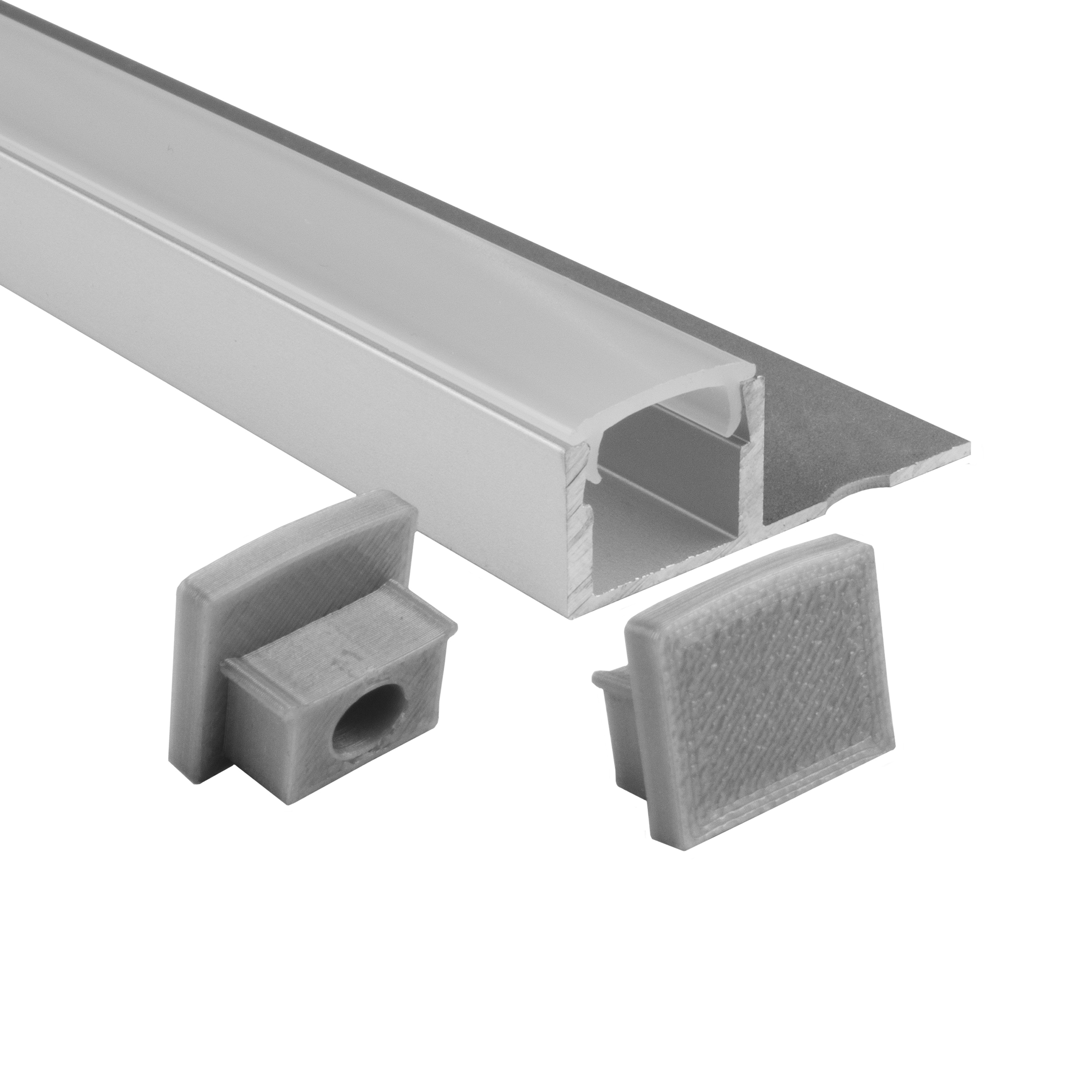T77 LED Alu Fliesenprofil 12mm silber 2x Endkappen