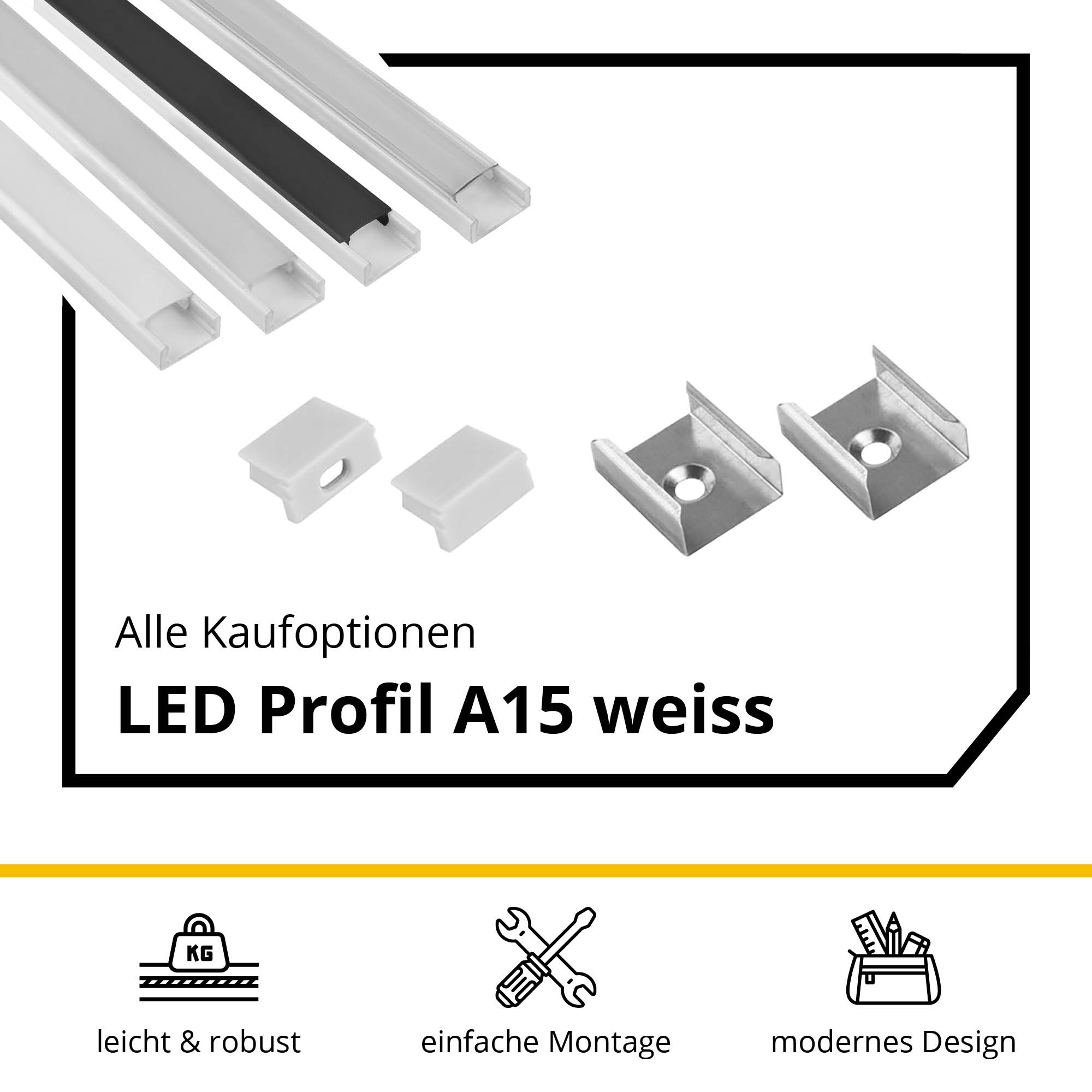 A15 LED Profil Weiss 2m Abdeckung milky