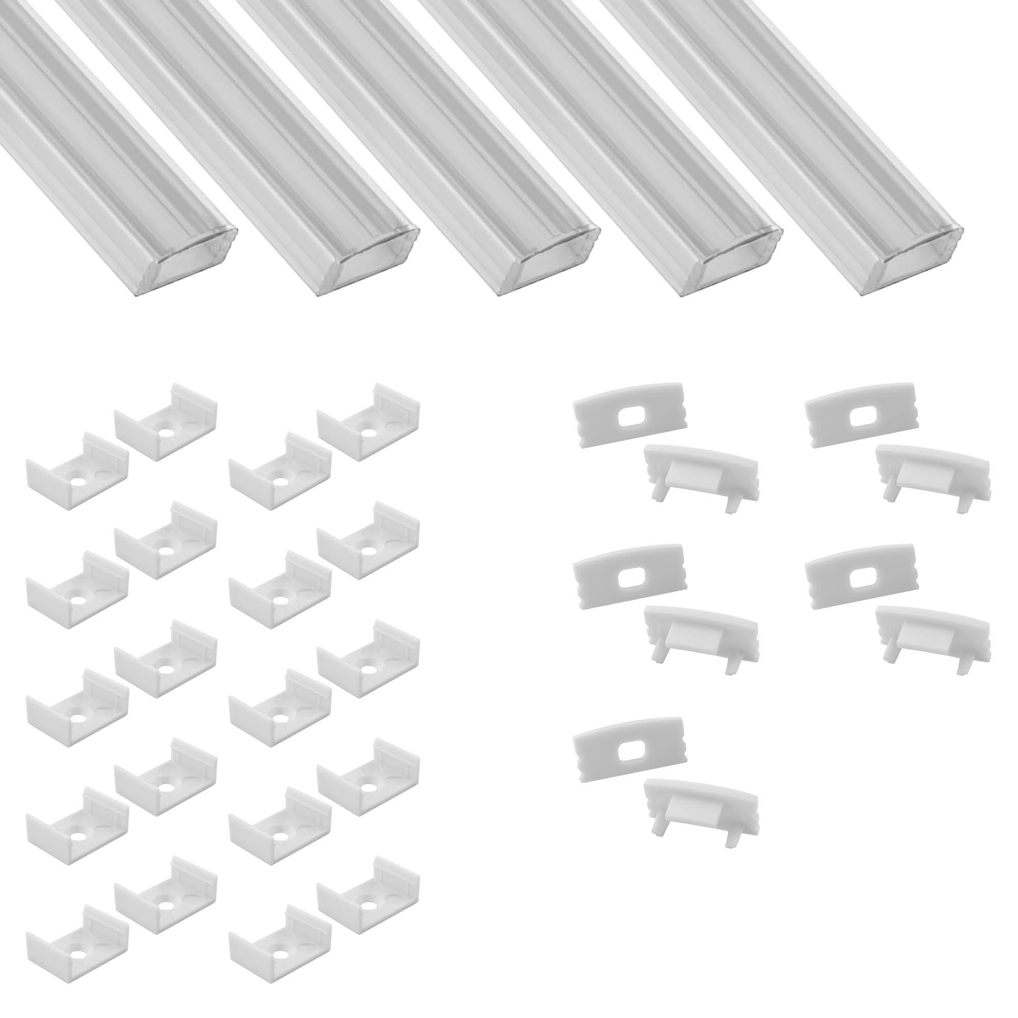 5x A17 LED Profil 2m - Weiss inkl. Abdeckung klar, Halter & Endkappen 5x A17 LED Profil 2m - Weiss inkl. Abdeckung klar, Halter & Endkappen
