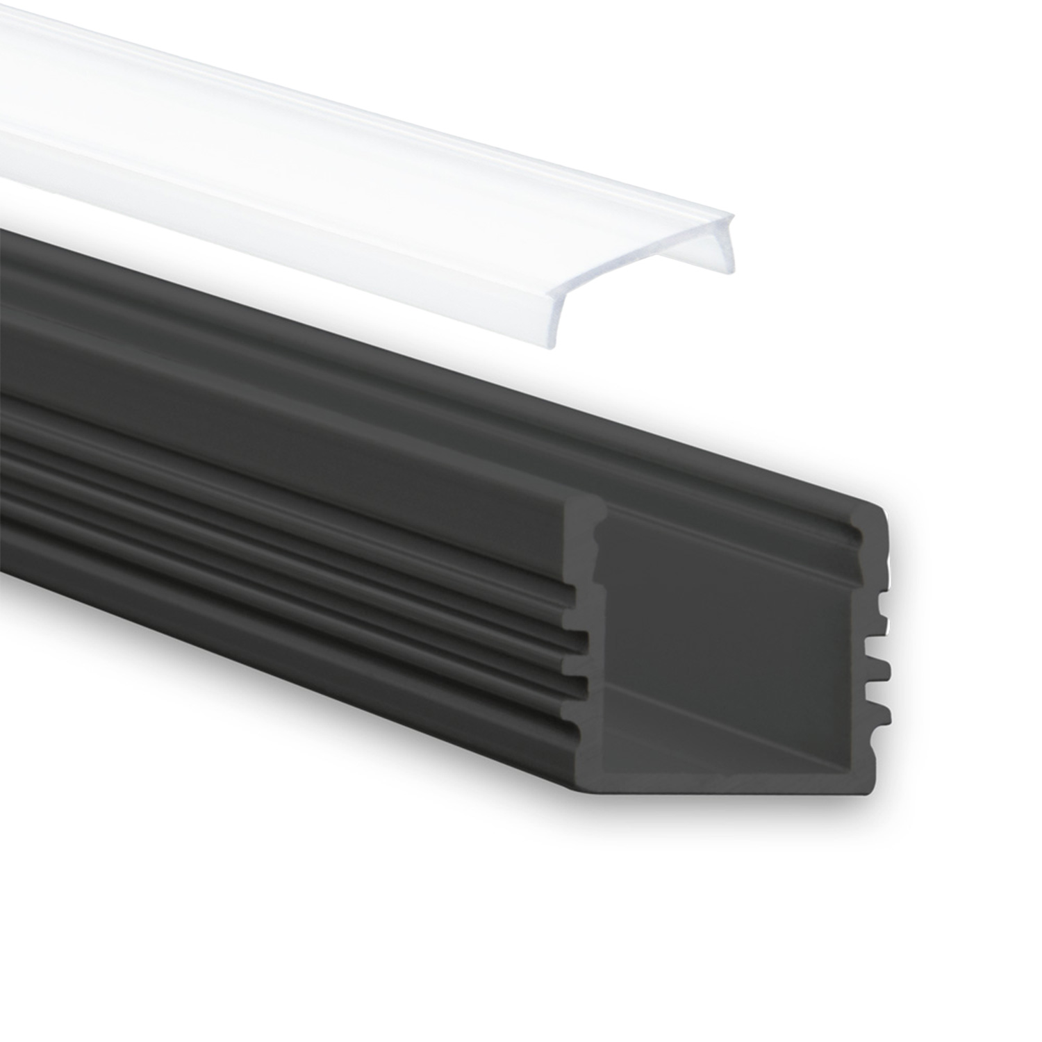 GX-PL2 LED AUFBAU-Profil 200 cm, hoch, LED Stripes max. 12 mm, schwarz RAL 9005 2m Abdeckung opal