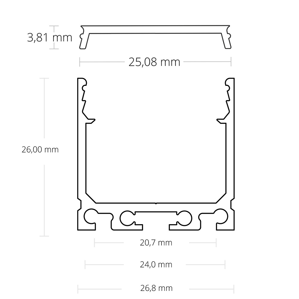 GX-PN6n LED AUFBAU-Profil 200 cm, hoch, LED Stripes max. 24 mm, schwarz RAL 9005 2x Halter metall
