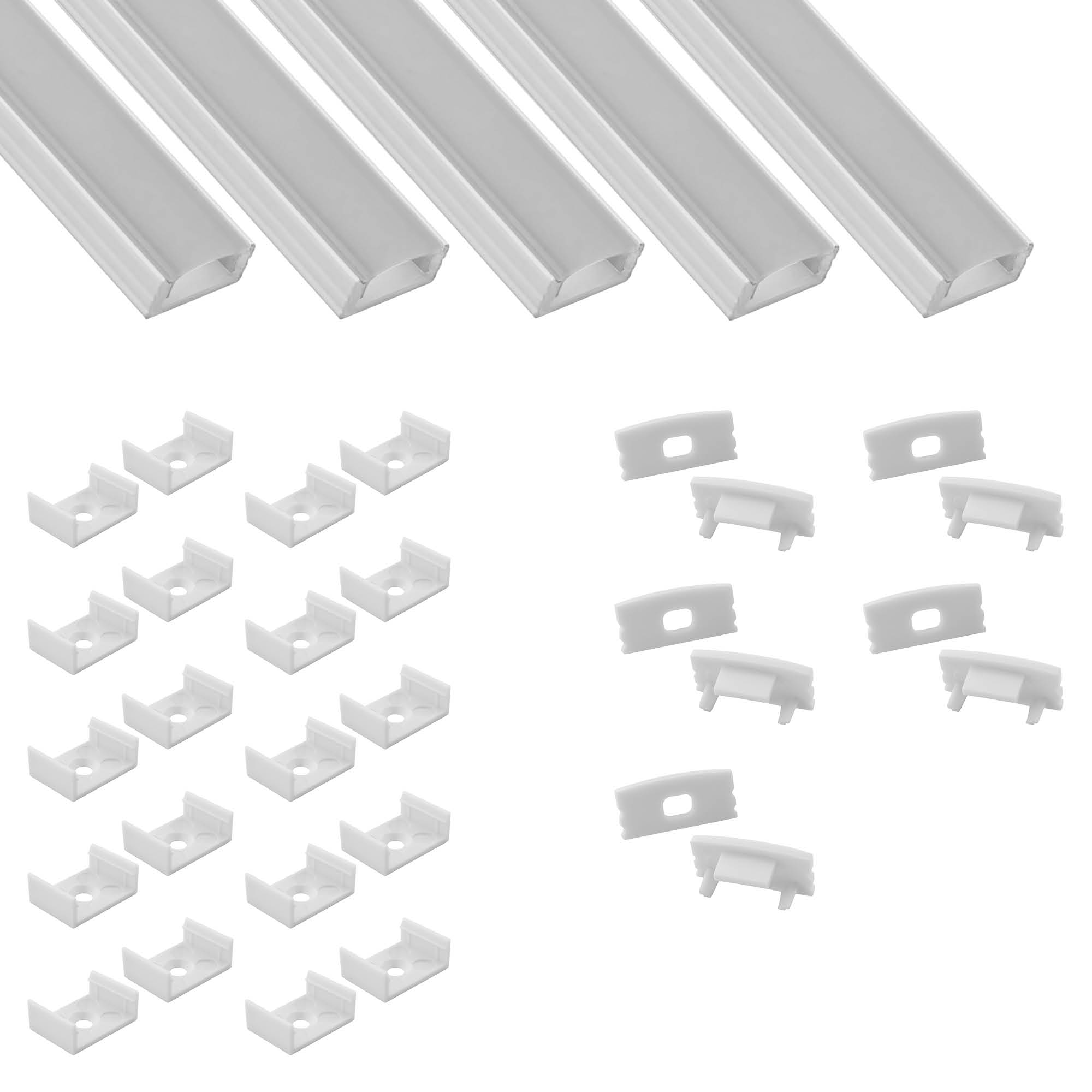 5x A17 LED Profil 2m - Weiss inkl. Abdeckung opal, Halter & Endkappen 5x A17 LED Profil 2m - Weiss inkl. Abdeckung opal, Halter & Endkappen