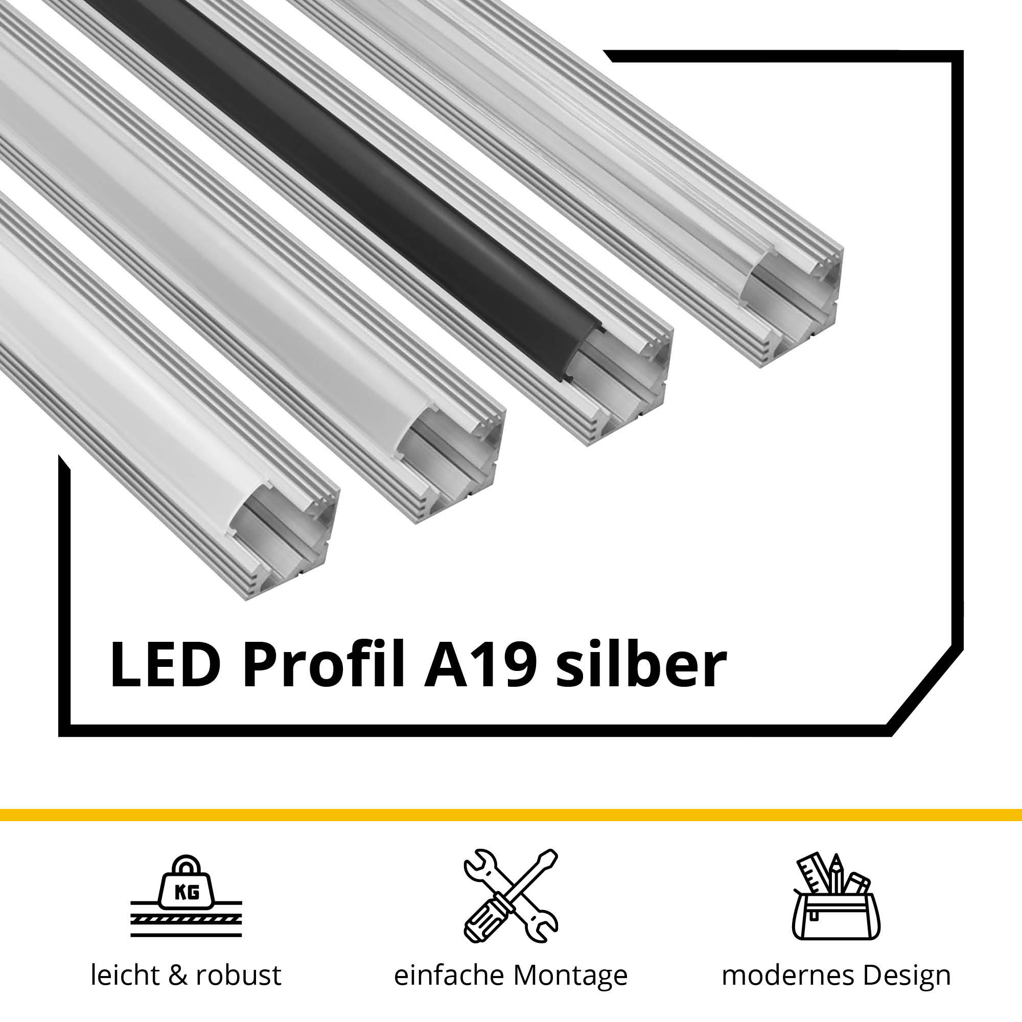A19 LED Aluprofil Silber Eckprofil 90° 2m milky