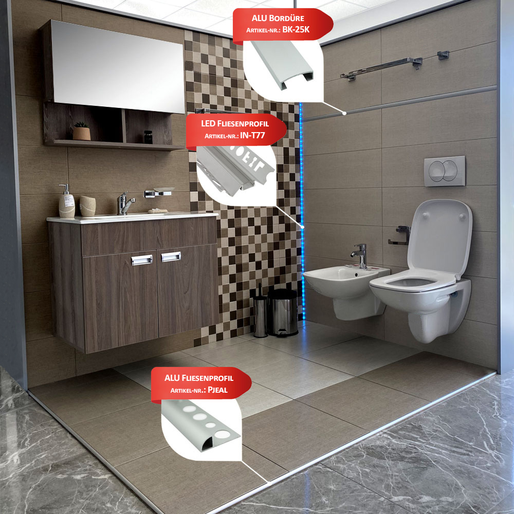 IN-T77 LED Alu Fliesenprofil Ecke innen 12mm silber