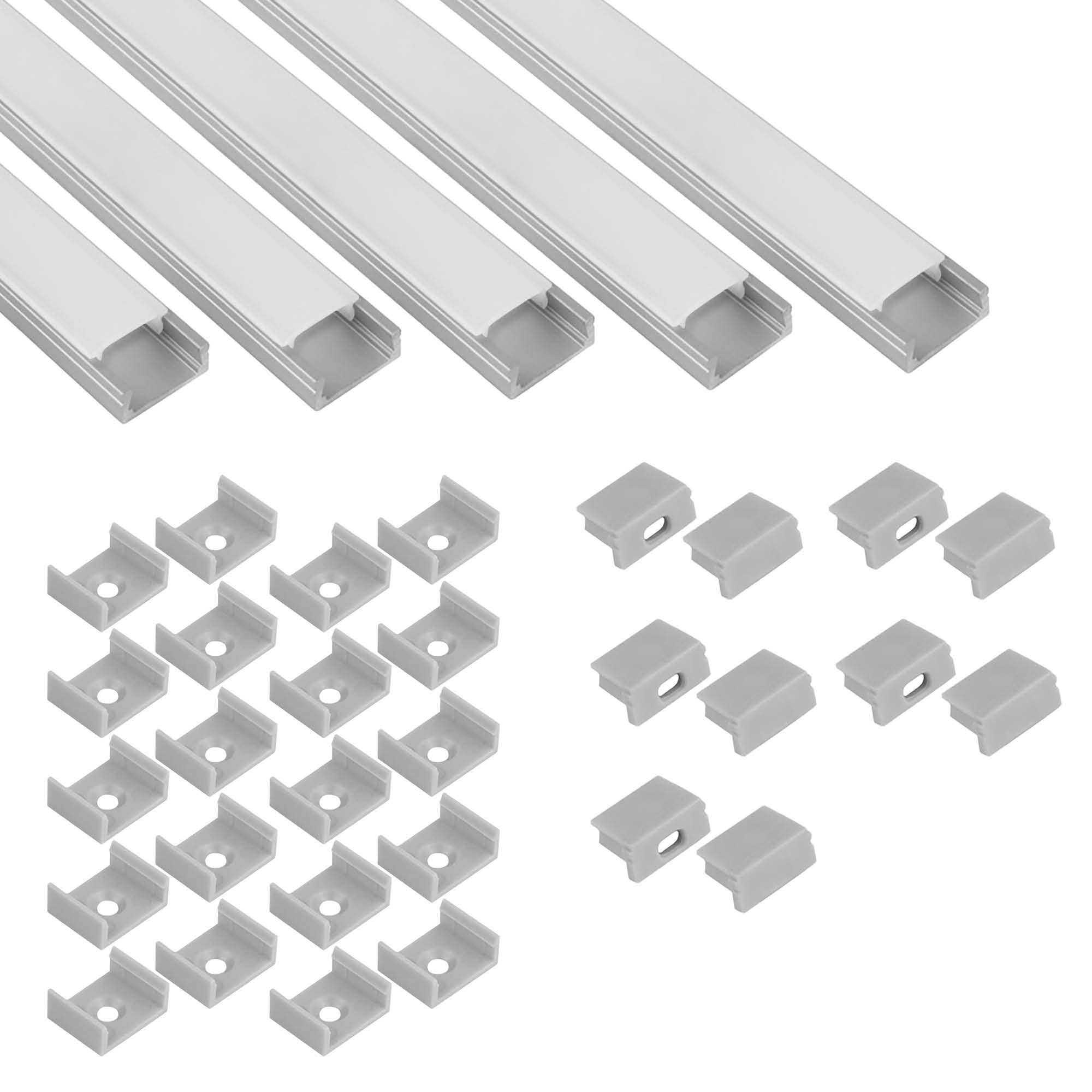 5x A15 LED Profil 2m - Silber inkl. Abdeckung milky, Halter & Endkappen 5x A15 LED Profil 2m - Silber inkl. Abdeckung milky, Halter & Endkappen