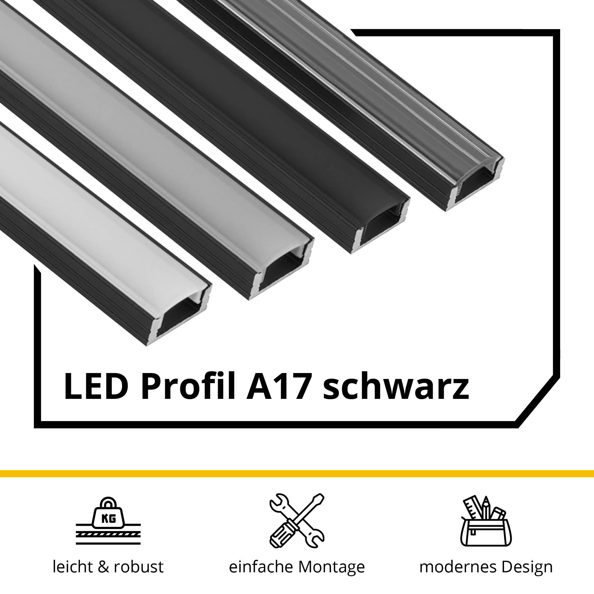 A17 LED Aluprofil Schwarz A17 LED Aluprofil Schwarz 2x Halter kunststoff