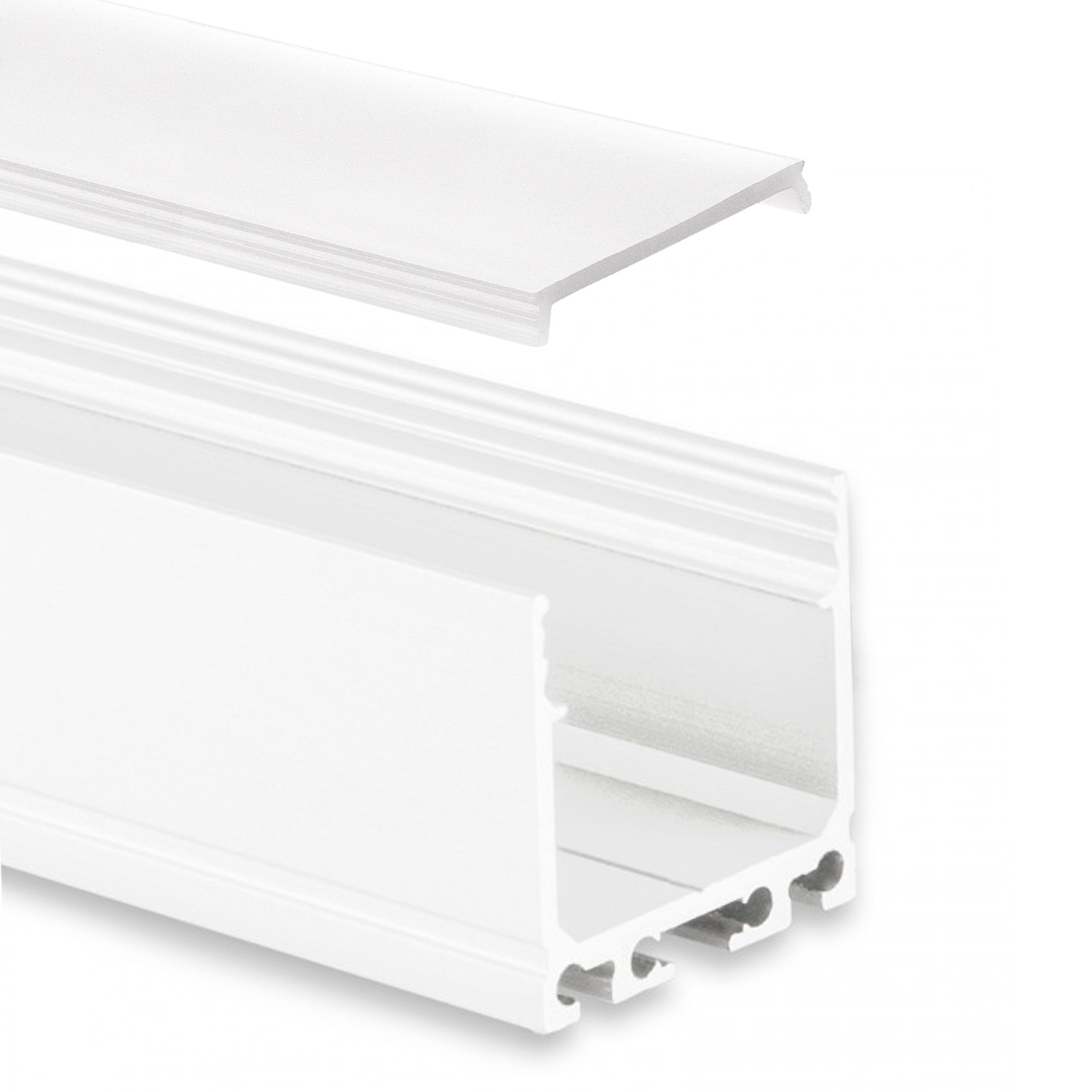 GX-PN6n LED AUFBAU-Profil 200 cm, hoch, LED Stripes max. 24 mm, weiß RAL 9010 2m Abdeckung opal