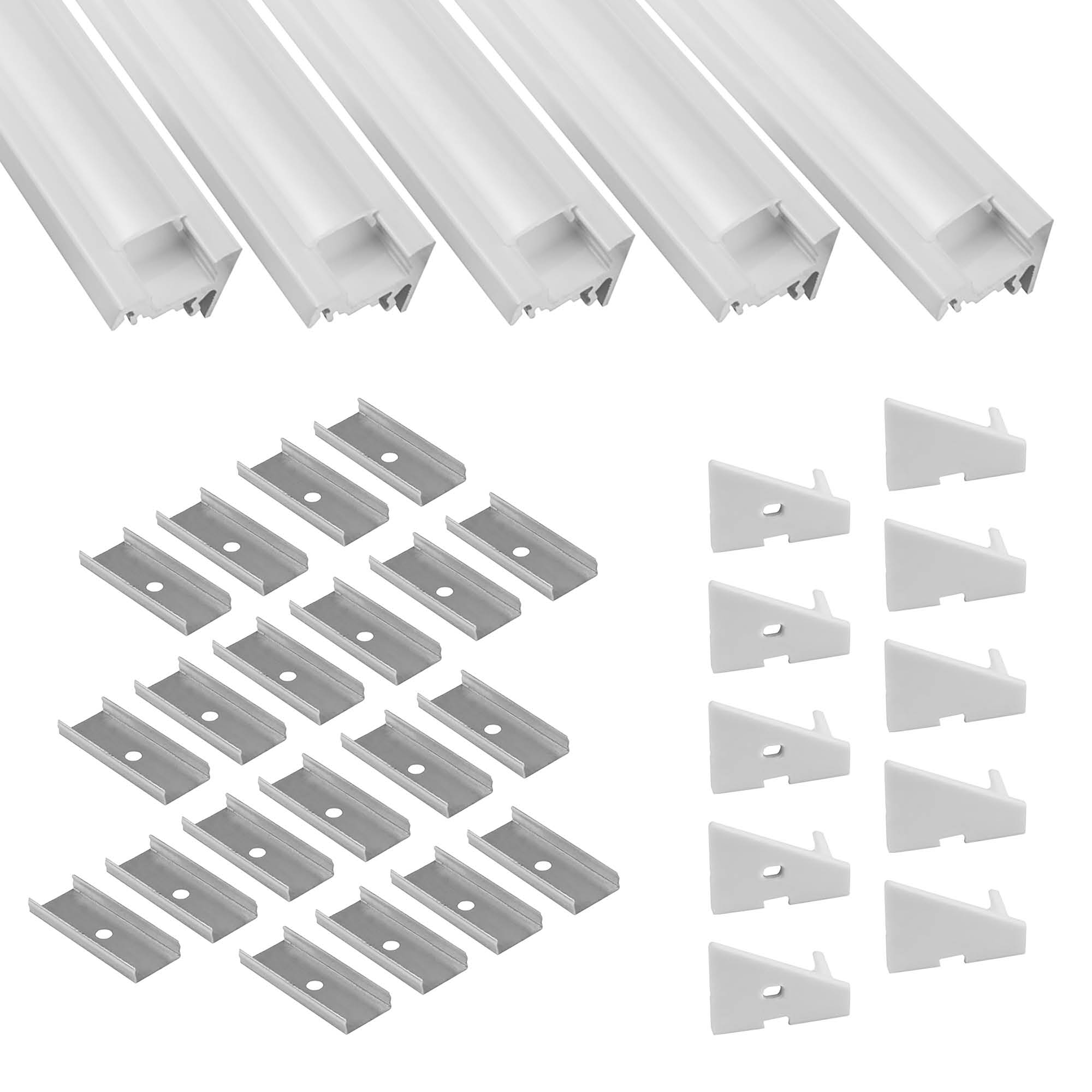 5x A20 LED Profil 2m - Weiss inkl. Abdeckung milky, Halter & Endkappen 5x A20 LED Profil 2m - Weiss inkl. Abdeckung milky, Halter & Endkappen